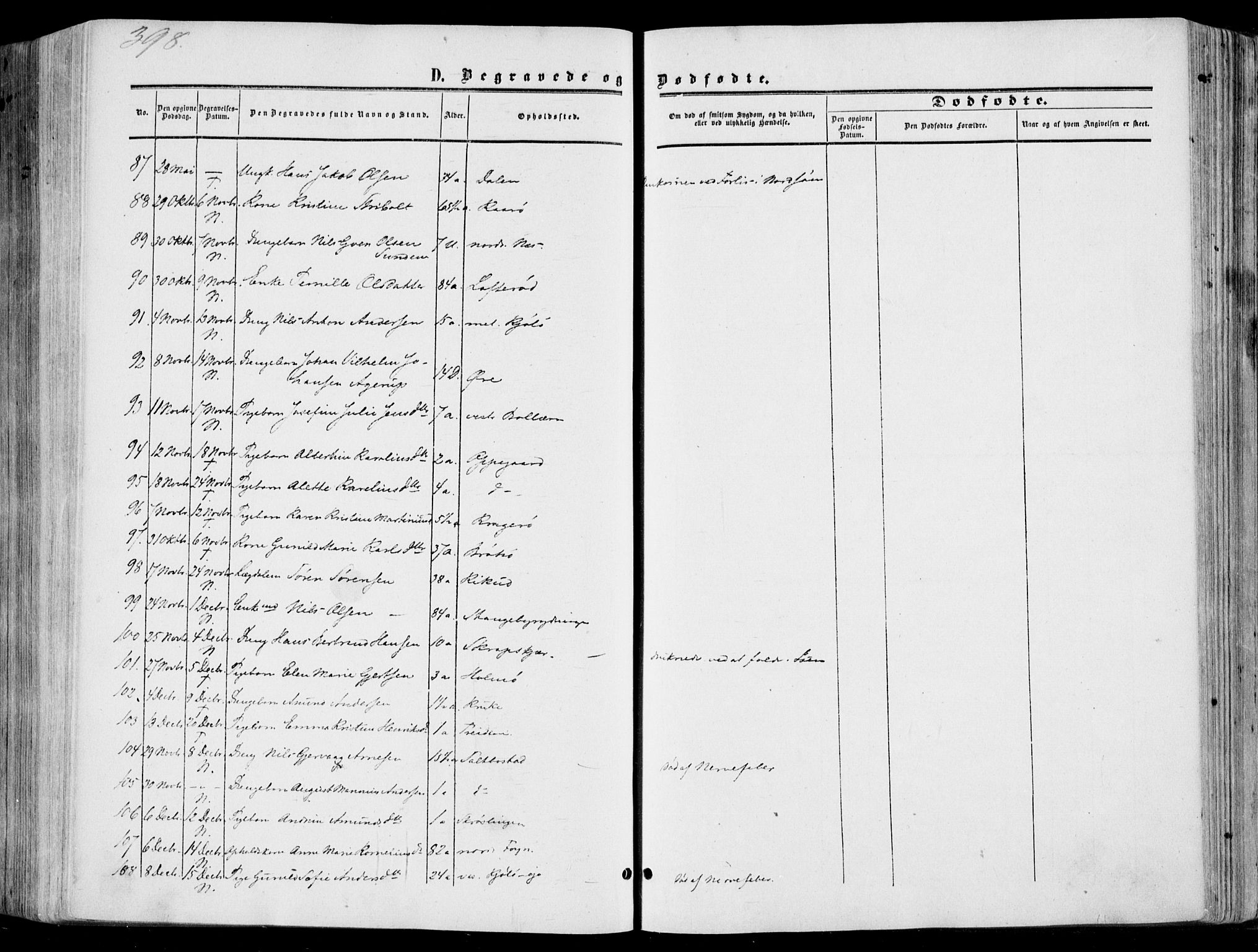 Nøtterøy kirkebøker, AV/SAKO-A-354/F/Fa/L0006: Parish register (official) no. I 6, 1852-1864, p. 398