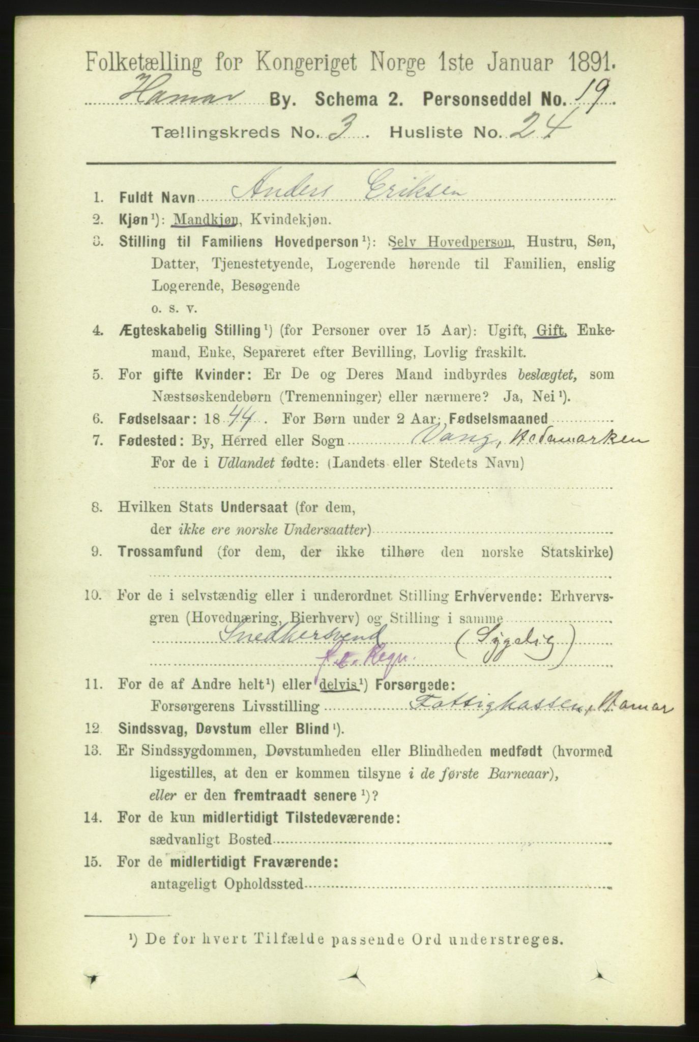 RA, 1891 census for 0401 Hamar, 1891, p. 2251