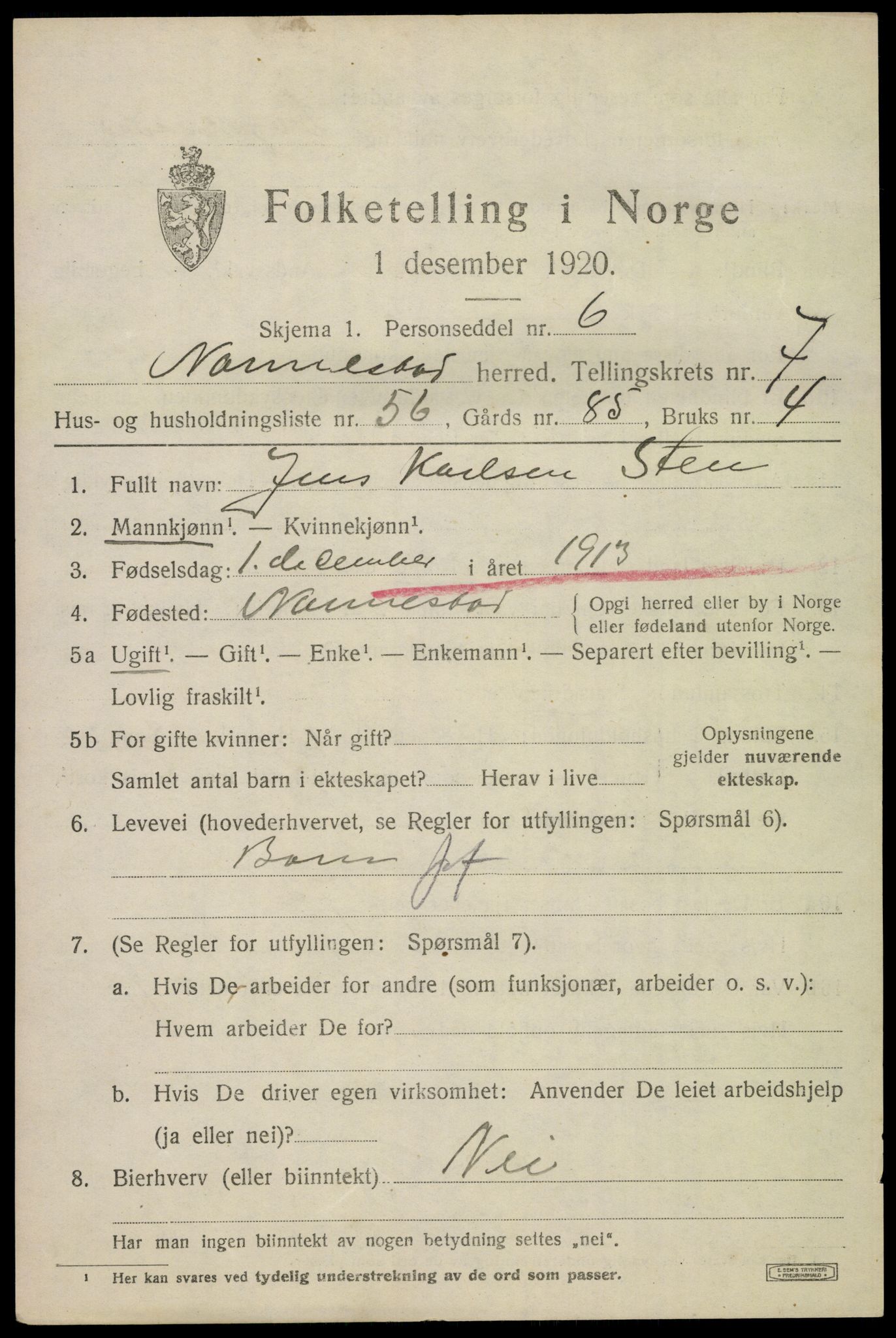 SAO, 1920 census for Nannestad, 1920, p. 9266