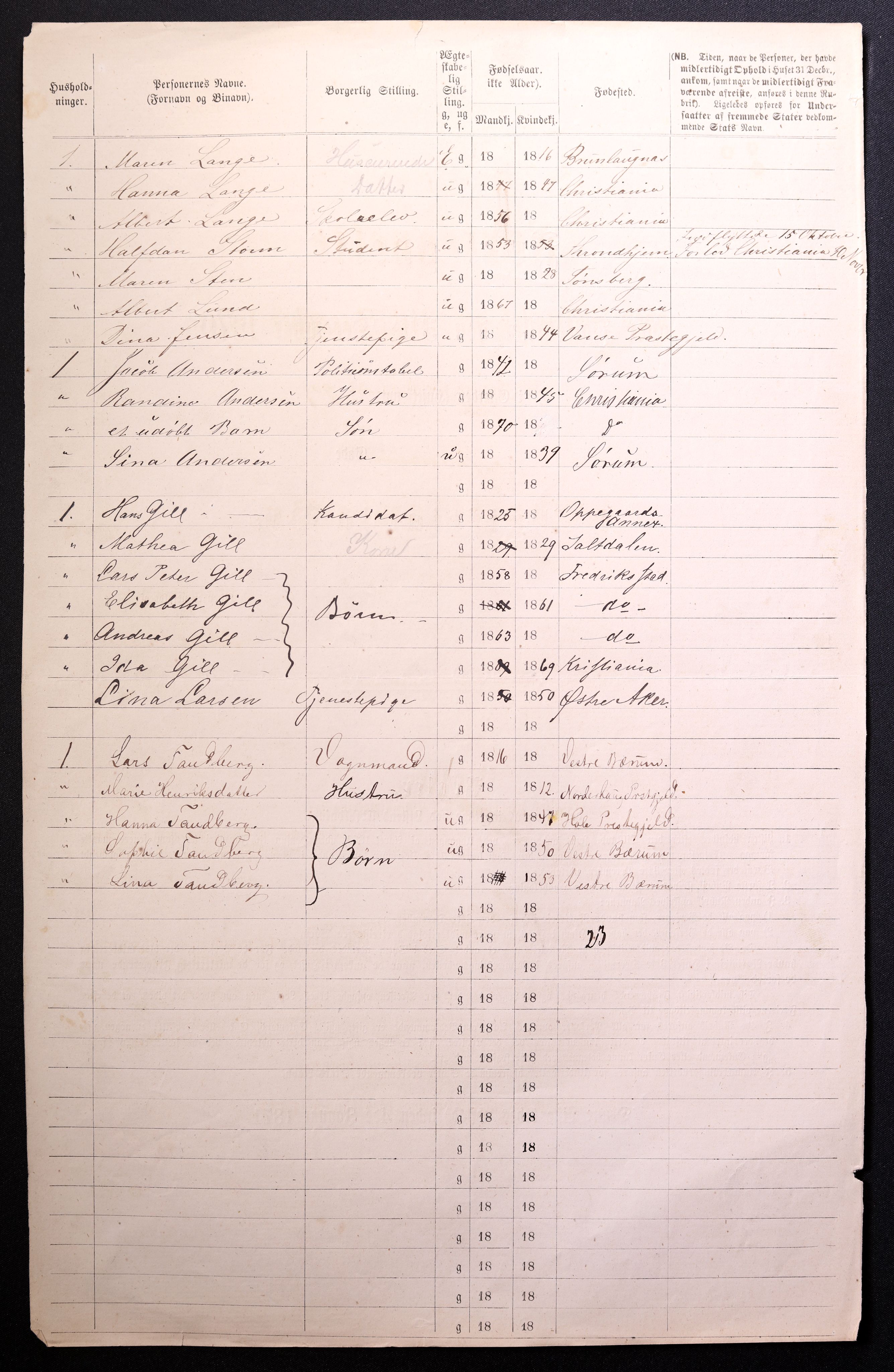 RA, 1870 census for 0301 Kristiania, 1870, p. 2043