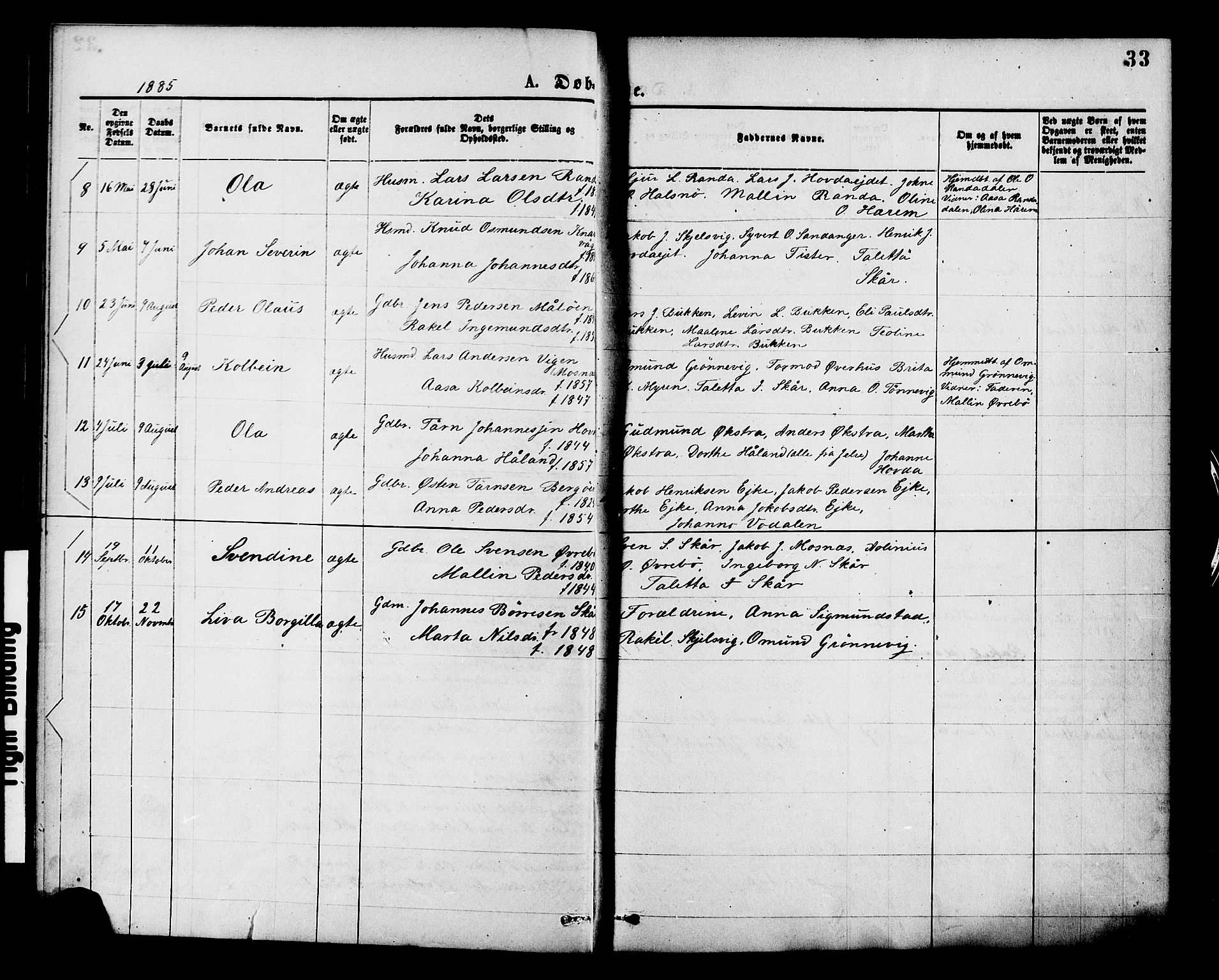 Hjelmeland sokneprestkontor, AV/SAST-A-101843/01/IV/L0013: Parish register (official) no. A 13, 1872-1886, p. 33