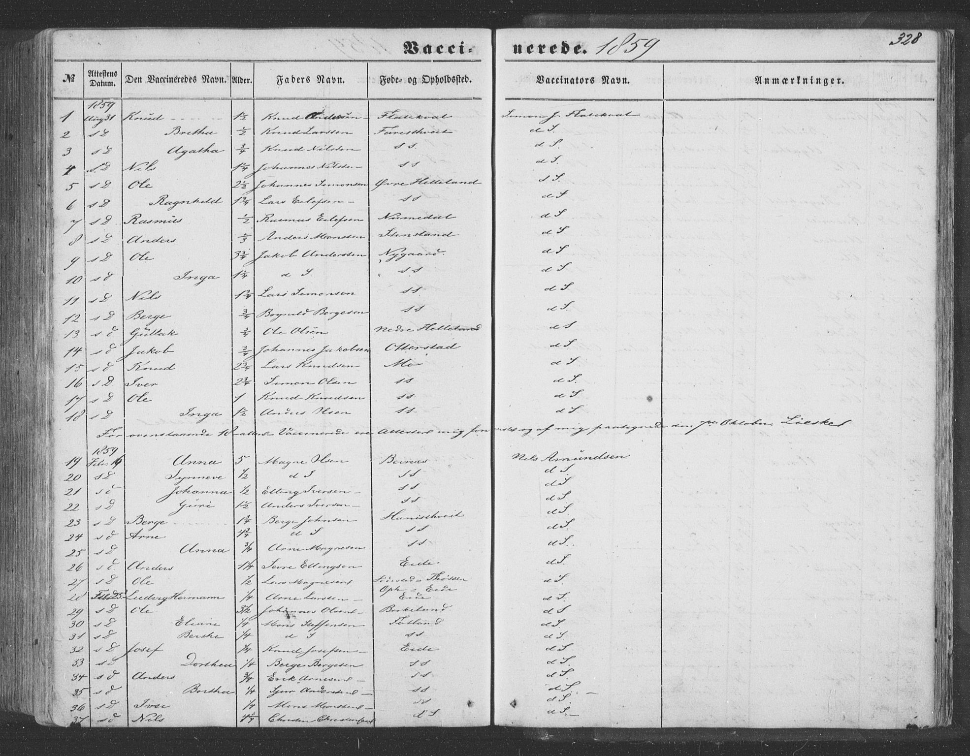 Hosanger sokneprestembete, SAB/A-75801/H/Haa: Parish register (official) no. A 8, 1849-1863, p. 328