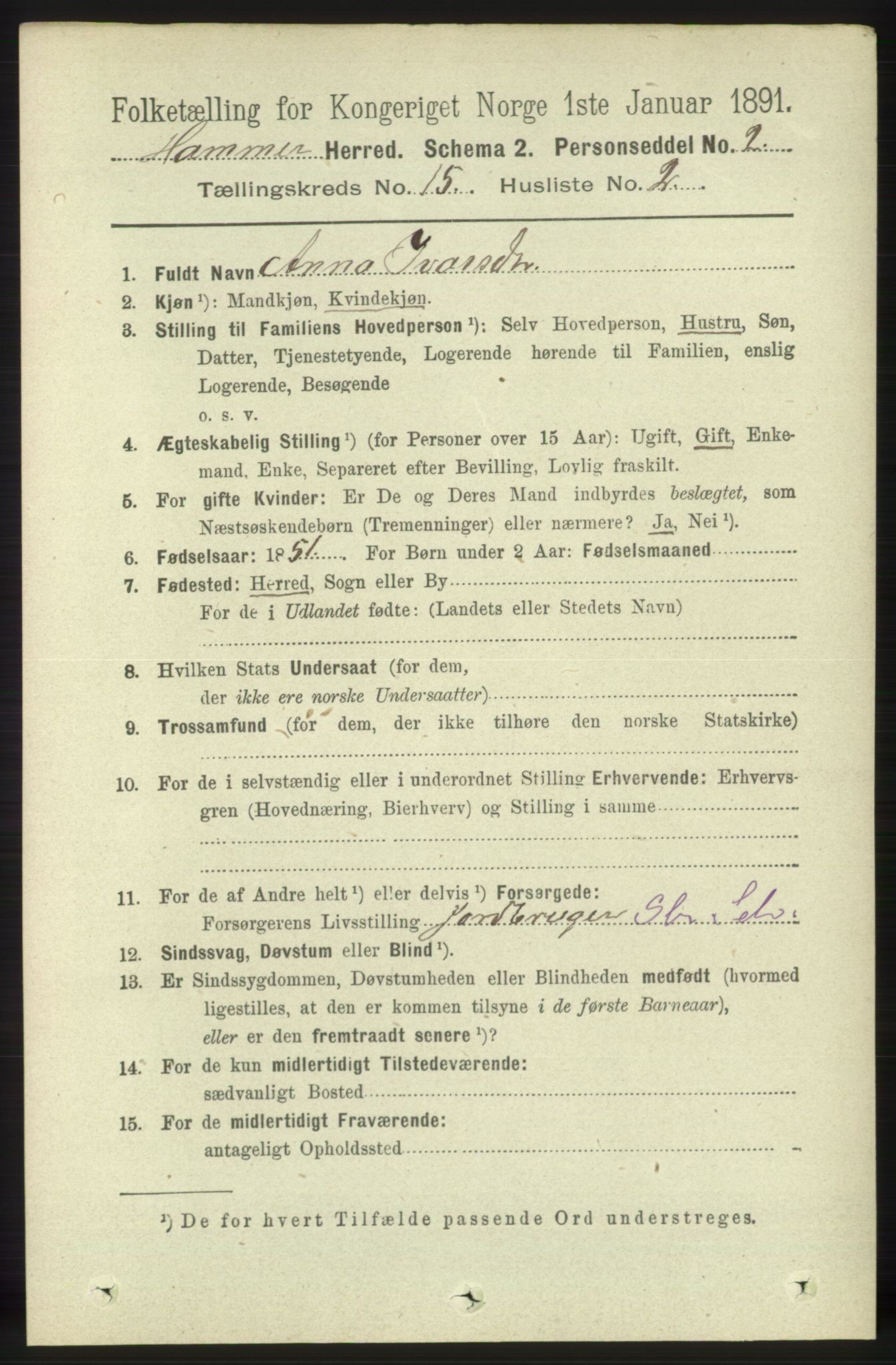 RA, 1891 census for 1254 Hamre, 1891, p. 4698