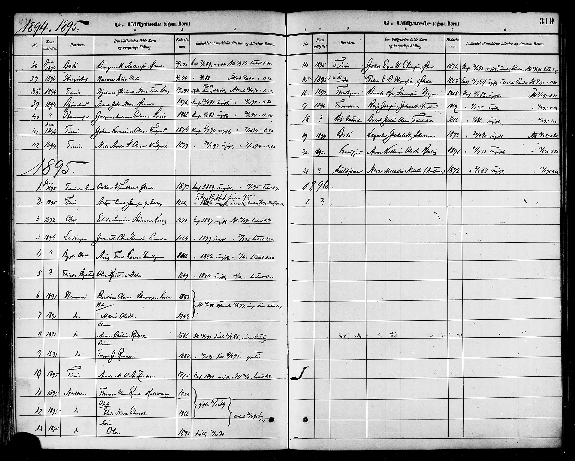 Ministerialprotokoller, klokkerbøker og fødselsregistre - Nordland, AV/SAT-A-1459/874/L1060: Parish register (official) no. 874A04, 1890-1899, p. 319