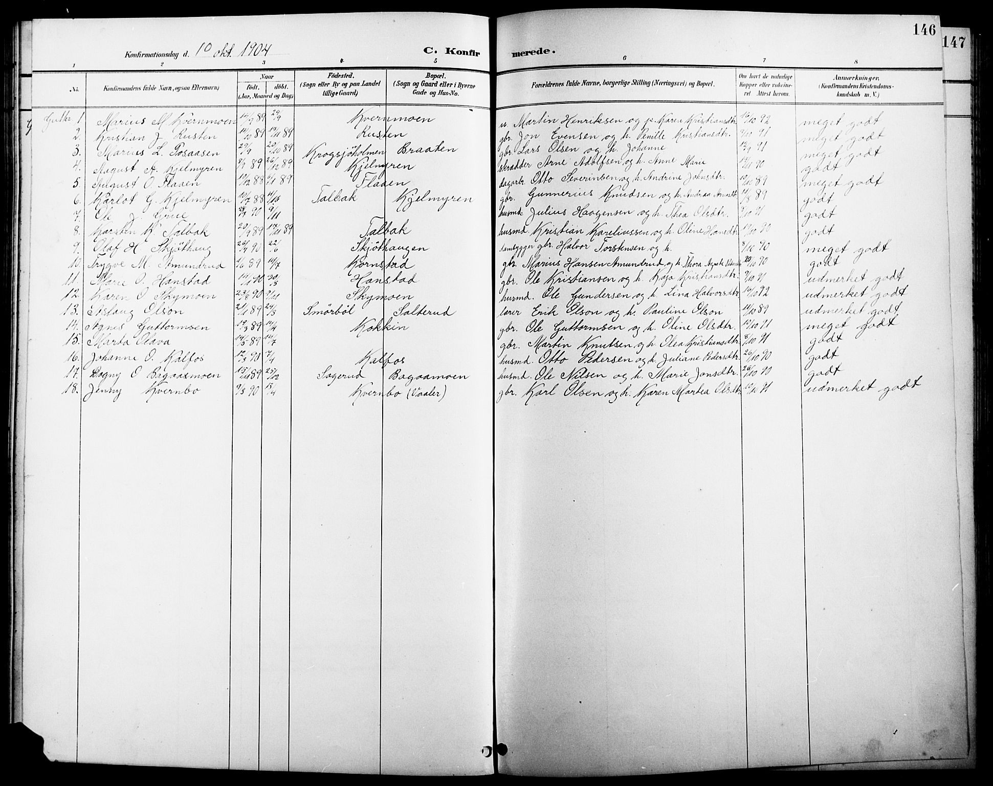 Åsnes prestekontor, SAH/PREST-042/H/Ha/Hab/L0005: Parish register (copy) no. 5, 1895-1920, p. 146