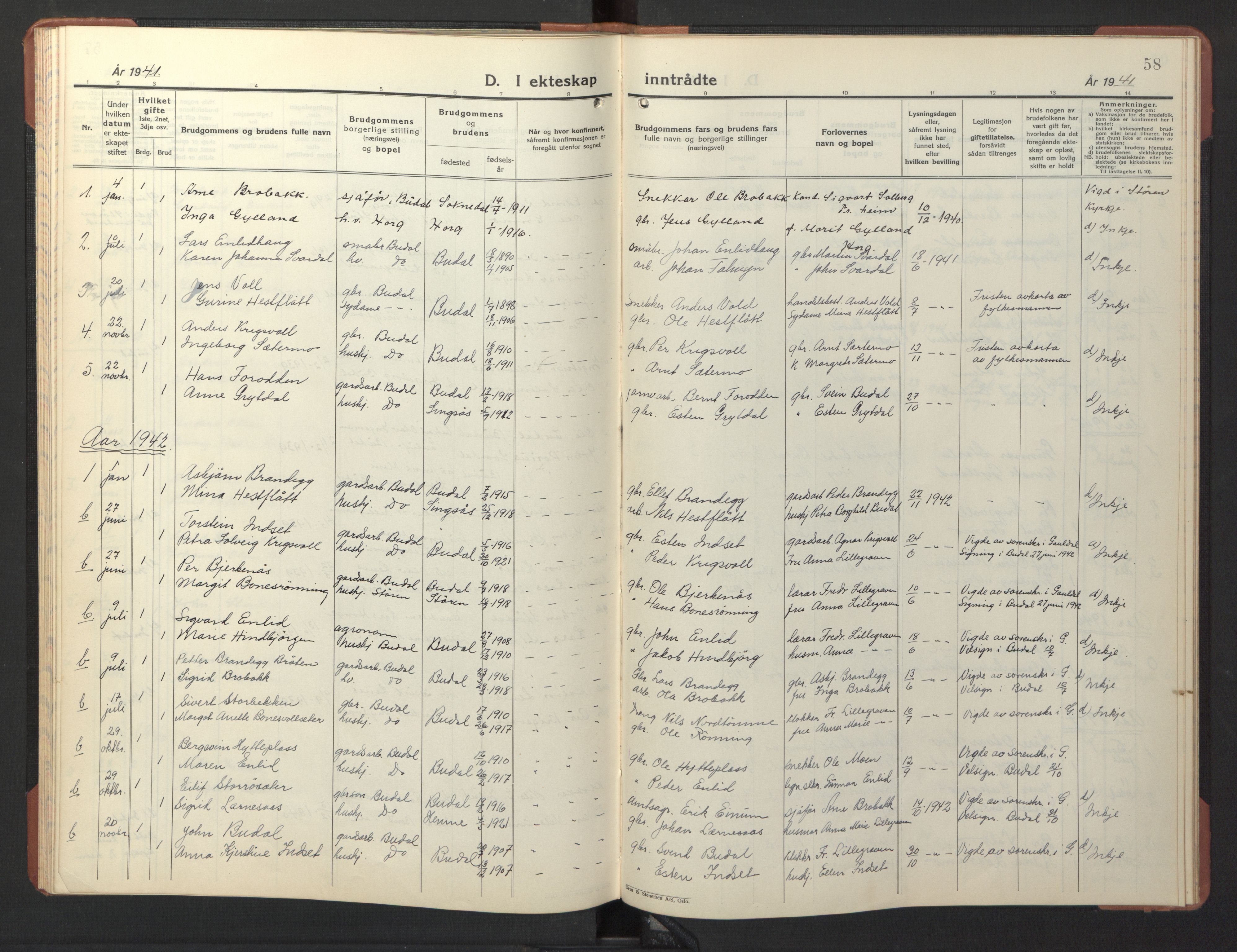 Ministerialprotokoller, klokkerbøker og fødselsregistre - Sør-Trøndelag, SAT/A-1456/690/L1053: Parish register (copy) no. 690C03, 1930-1947, p. 58