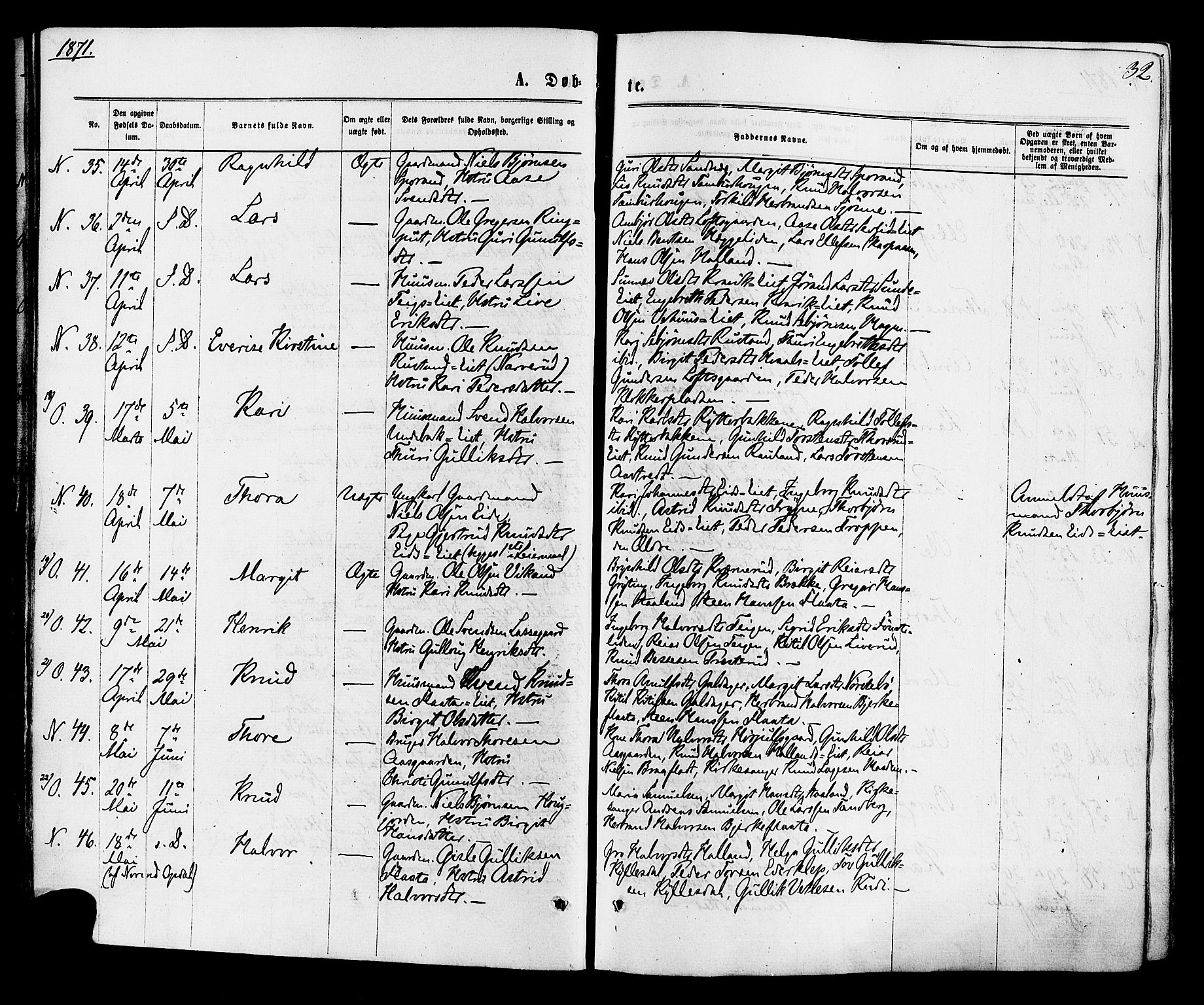 Nore kirkebøker, SAKO/A-238/F/Fa/L0004: Parish register (official) no. I 4, 1867-1877, p. 32
