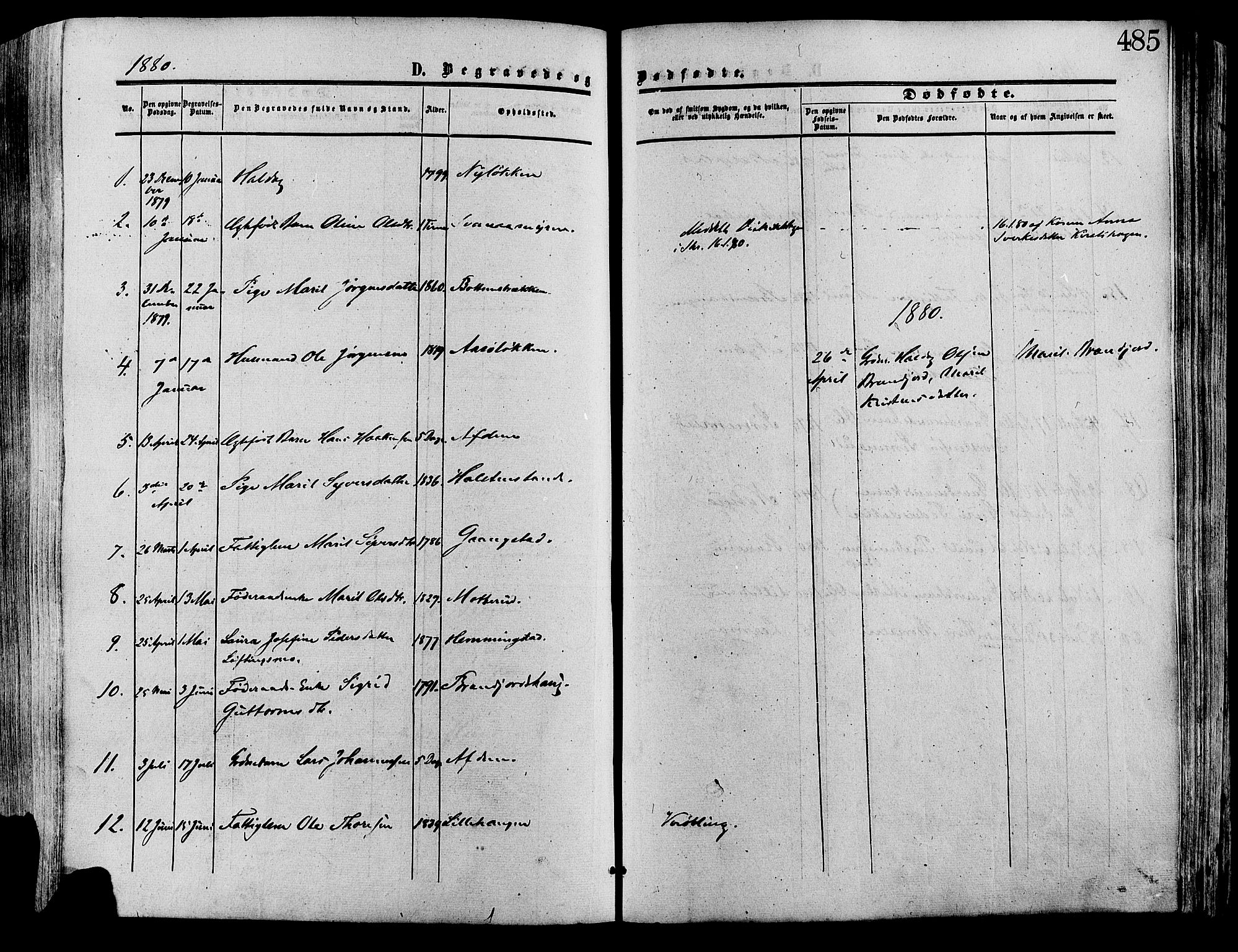 Lesja prestekontor, SAH/PREST-068/H/Ha/Haa/L0008: Parish register (official) no. 8, 1854-1880, p. 485