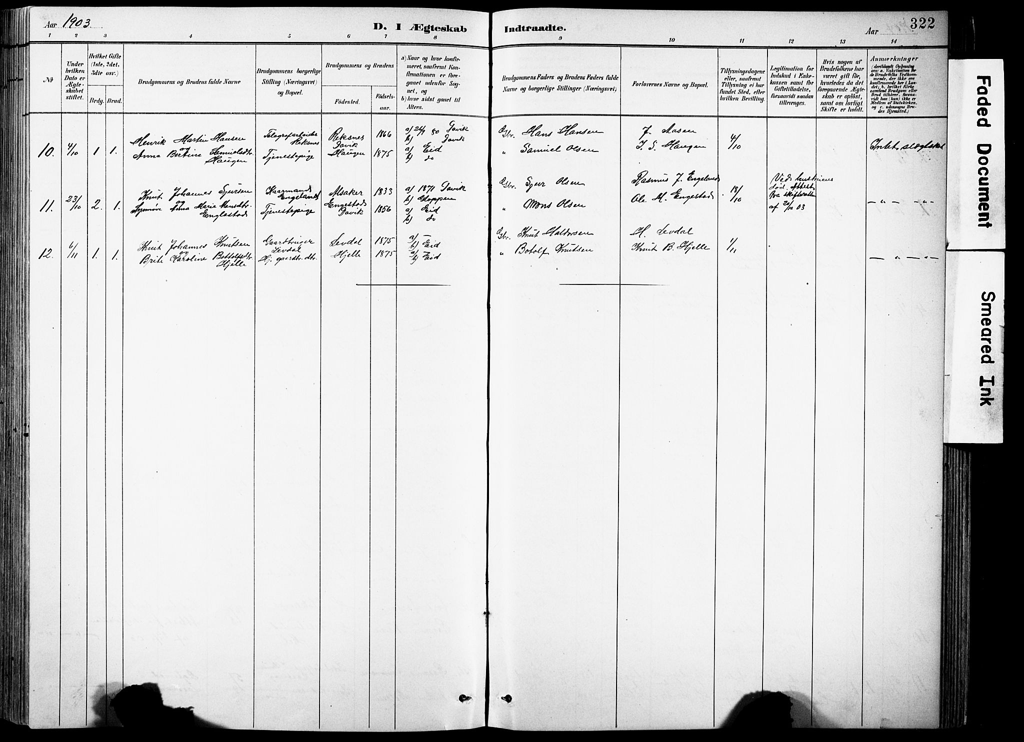 Eid sokneprestembete, AV/SAB-A-82301/H/Hab/Habb/L0002: Parish register (copy) no. B 2, 1882-1907, p. 322