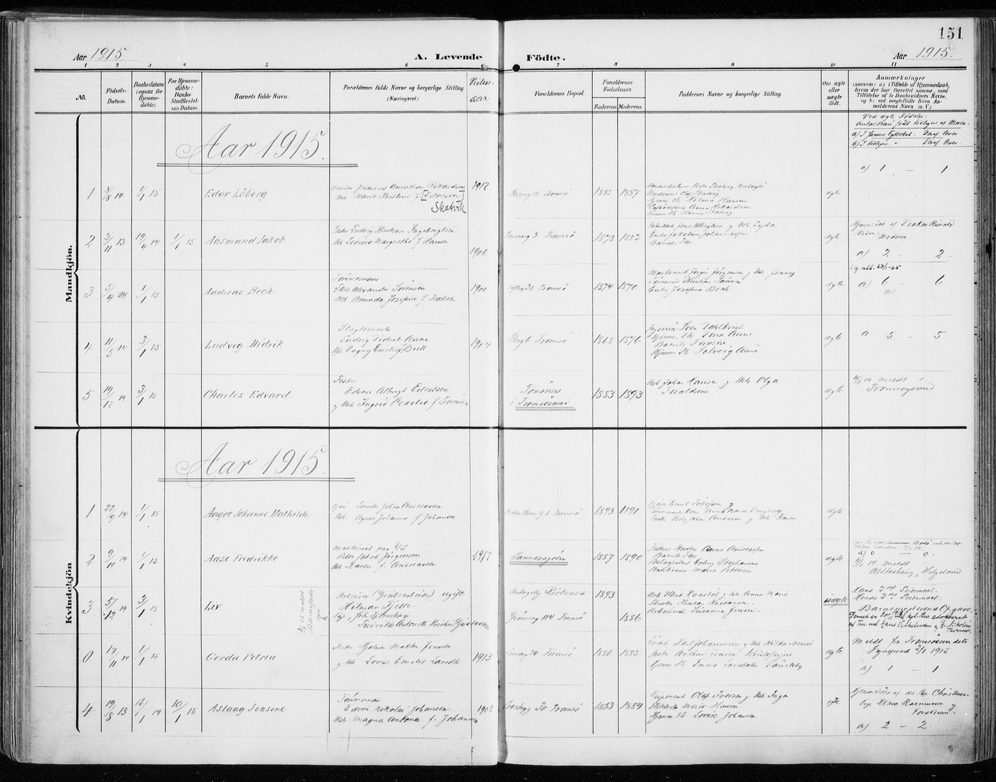 Tromsø sokneprestkontor/stiftsprosti/domprosti, AV/SATØ-S-1343/G/Ga/L0017kirke: Parish register (official) no. 17, 1907-1917, p. 151