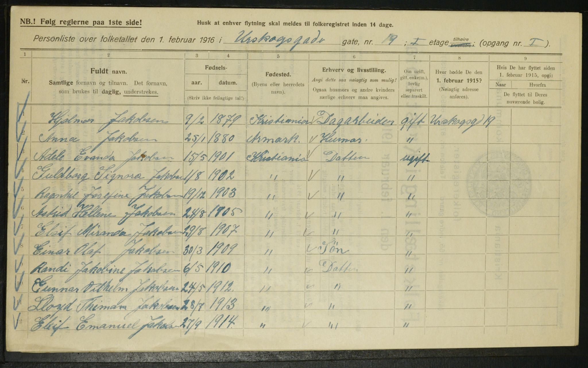 OBA, Municipal Census 1916 for Kristiania, 1916, p. 2717