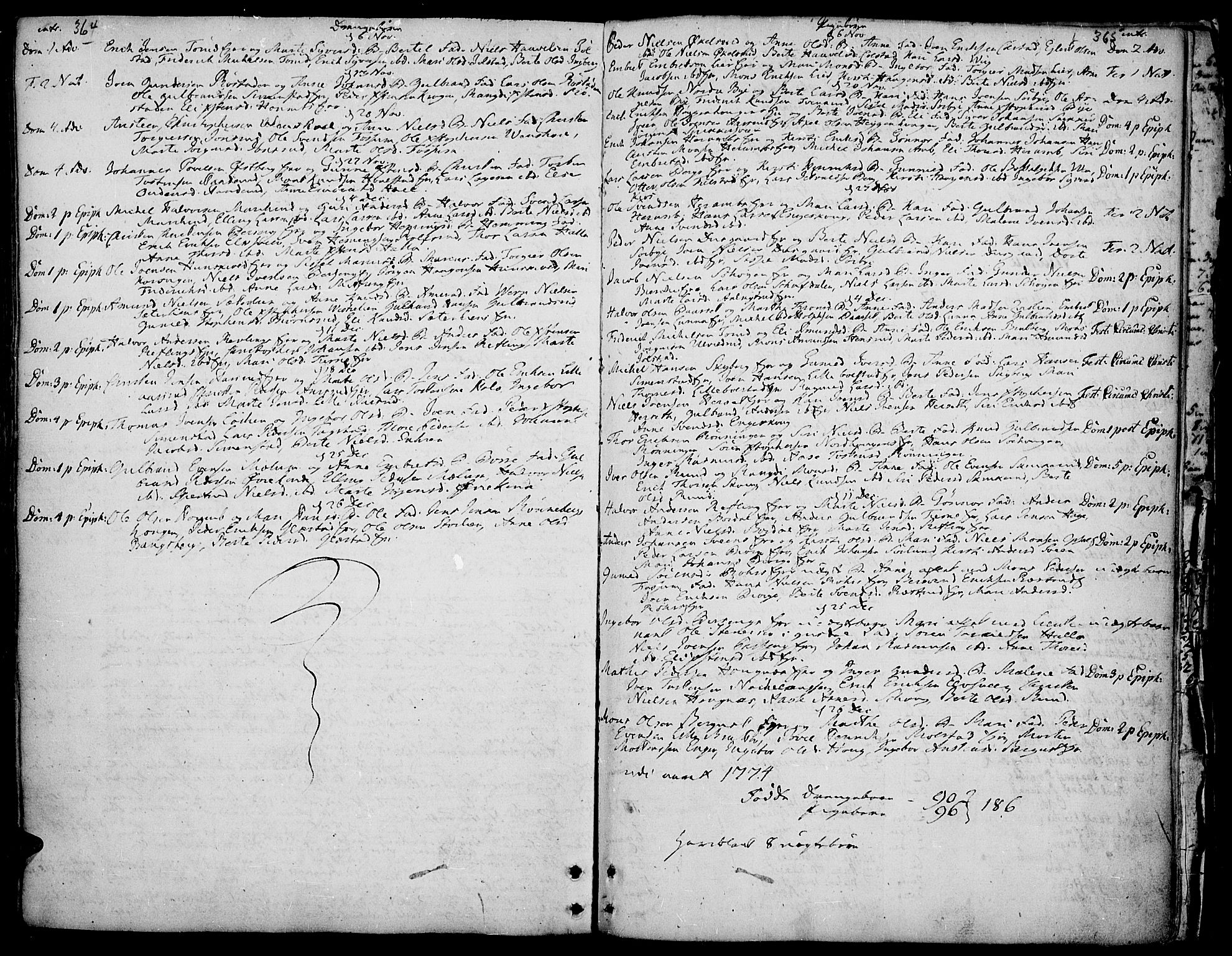 Ringsaker prestekontor, AV/SAH-PREST-014/K/Ka/L0002: Parish register (official) no. 2, 1747-1774, p. 364-365