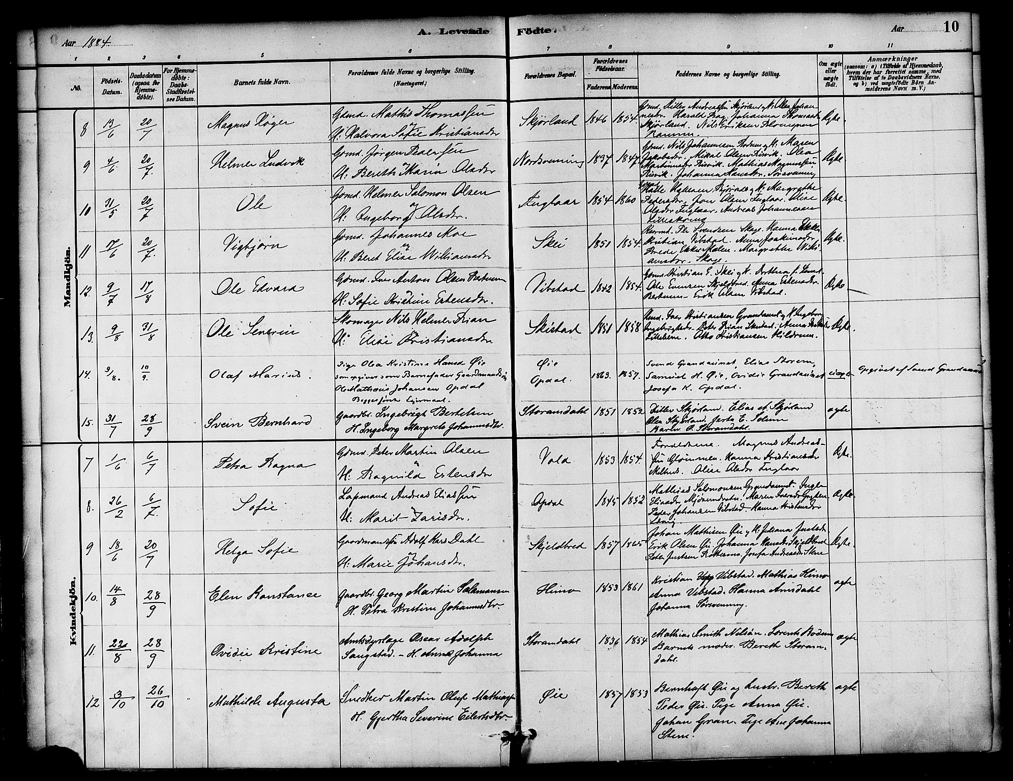 Ministerialprotokoller, klokkerbøker og fødselsregistre - Nord-Trøndelag, AV/SAT-A-1458/764/L0555: Parish register (official) no. 764A10, 1881-1896, p. 10