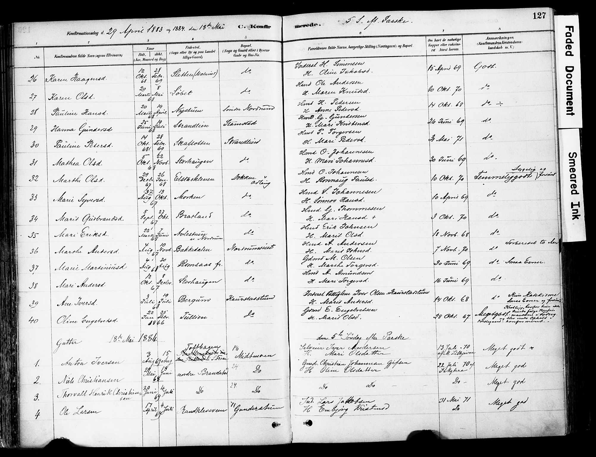 Ringebu prestekontor, SAH/PREST-082/H/Ha/Haa/L0008: Parish register (official) no. 8, 1878-1898, p. 127