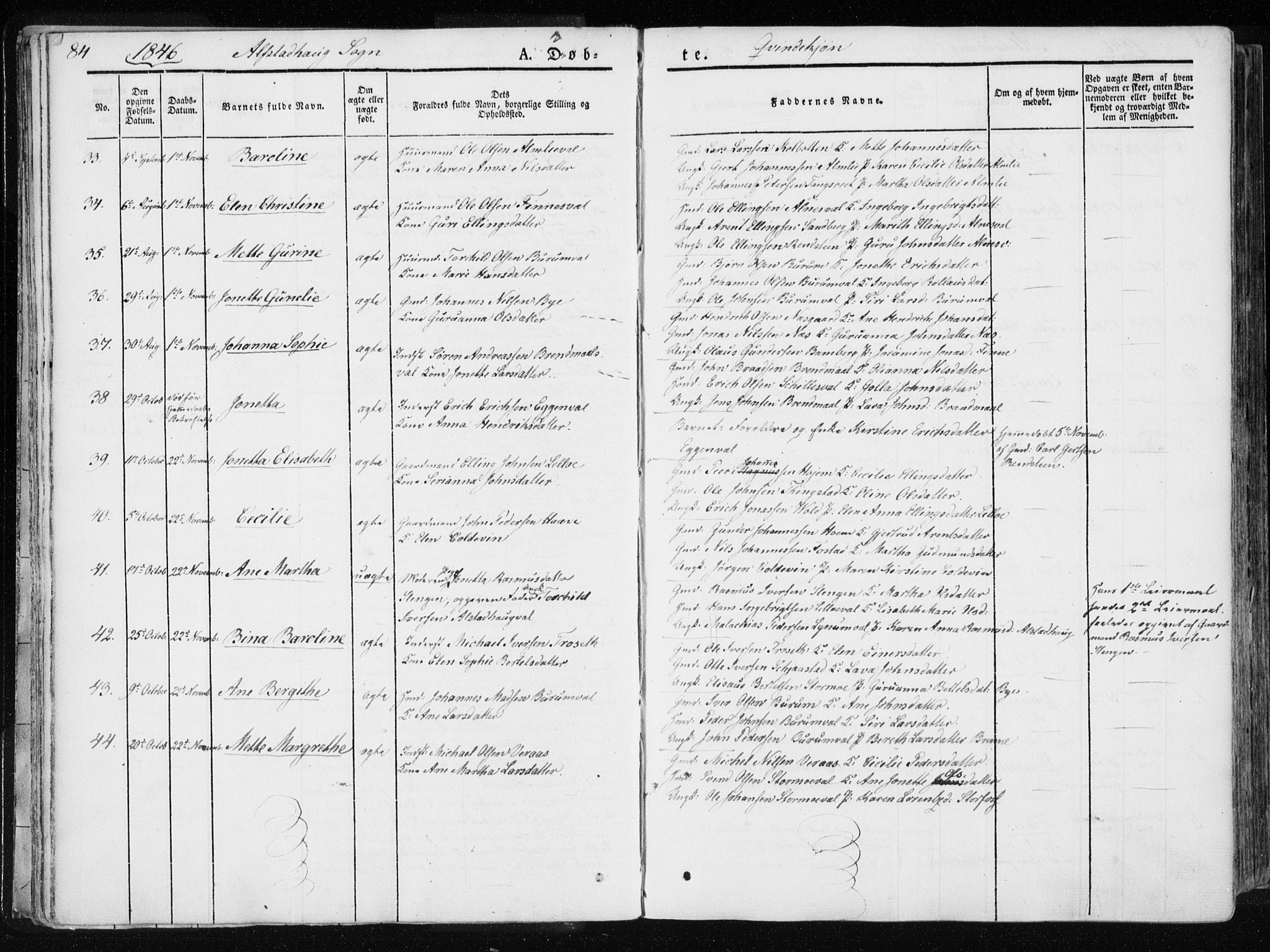 Ministerialprotokoller, klokkerbøker og fødselsregistre - Nord-Trøndelag, SAT/A-1458/717/L0154: Parish register (official) no. 717A06 /1, 1836-1849, p. 84