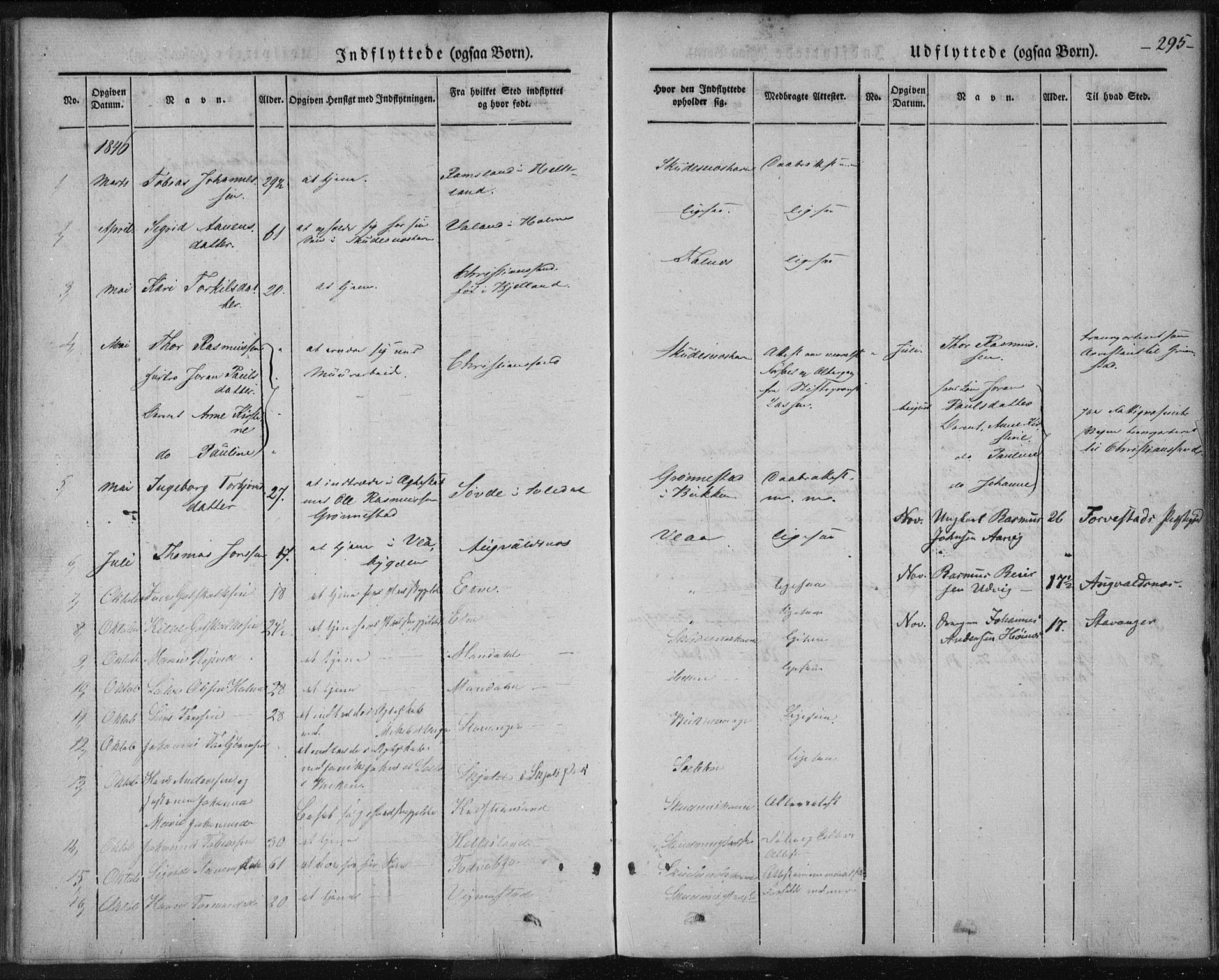 Skudenes sokneprestkontor, SAST/A -101849/H/Ha/Haa/L0003: Parish register (official) no. A 2.2, 1841-1846, p. 295