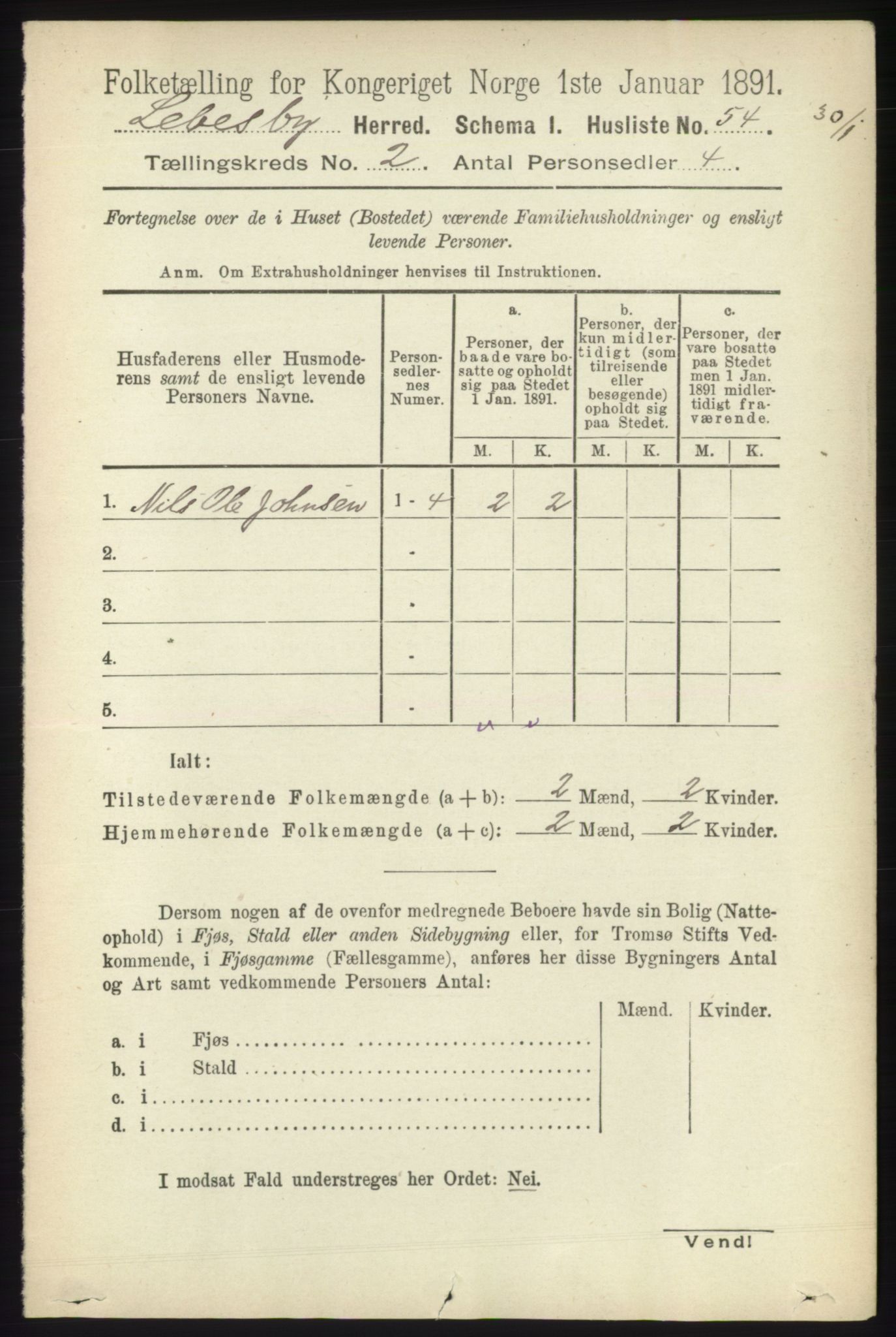 RA, 1891 census for 2022 Lebesby, 1891, p. 307