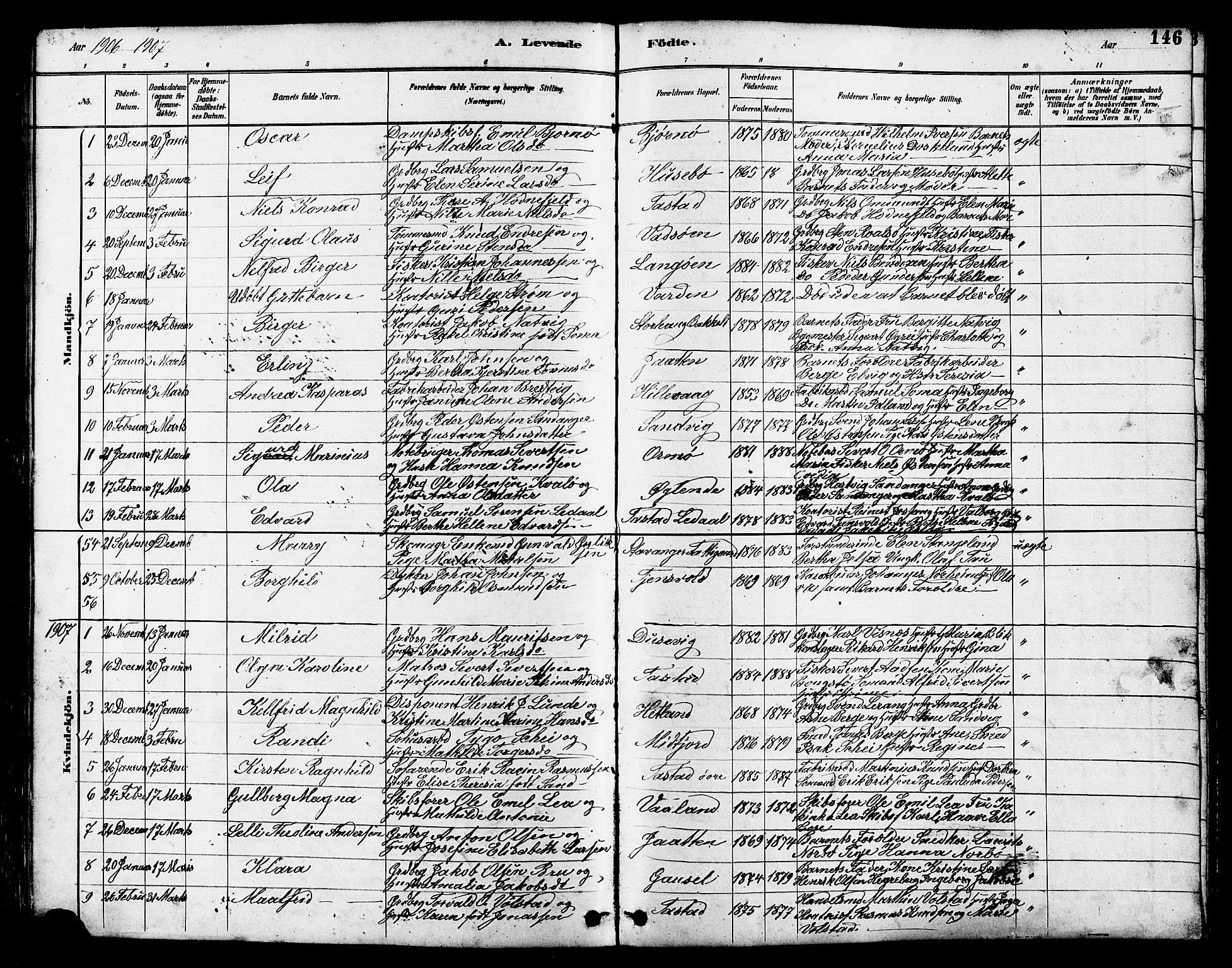 Hetland sokneprestkontor, SAST/A-101826/30/30BB/L0005: Parish register (copy) no. B 5, 1878-1910, p. 146