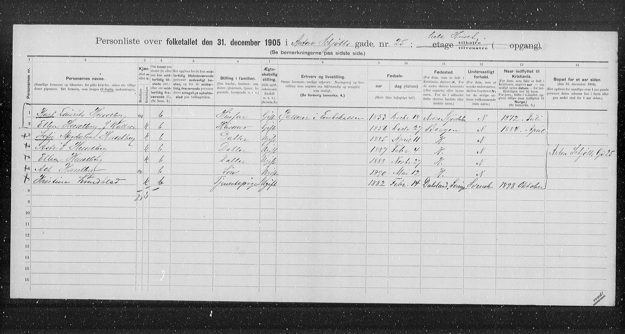 OBA, Municipal Census 1905 for Kristiania, 1905, p. 733