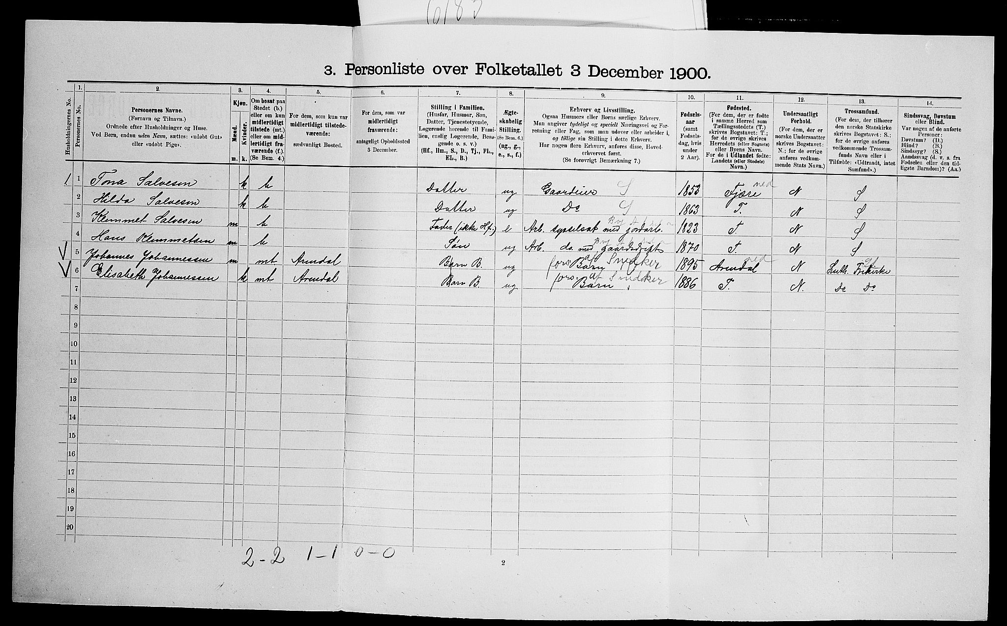 SAK, 1900 census for Øyestad, 1900, p. 910