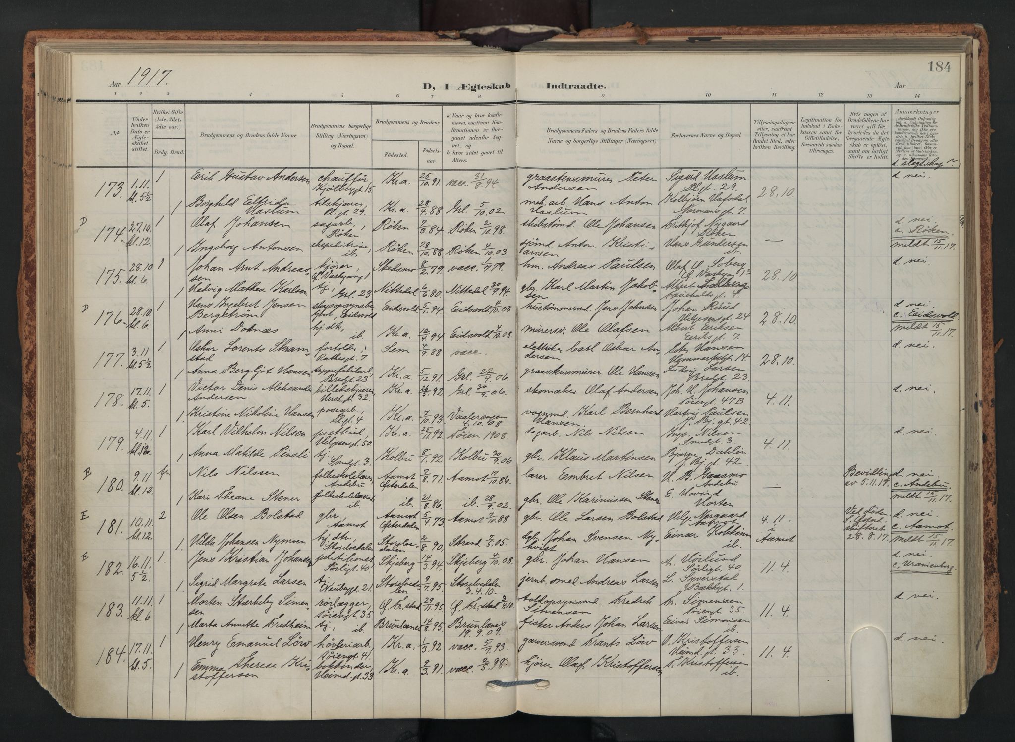 Grønland prestekontor Kirkebøker, AV/SAO-A-10848/F/Fa/L0017: Parish register (official) no. 17, 1906-1934, p. 184
