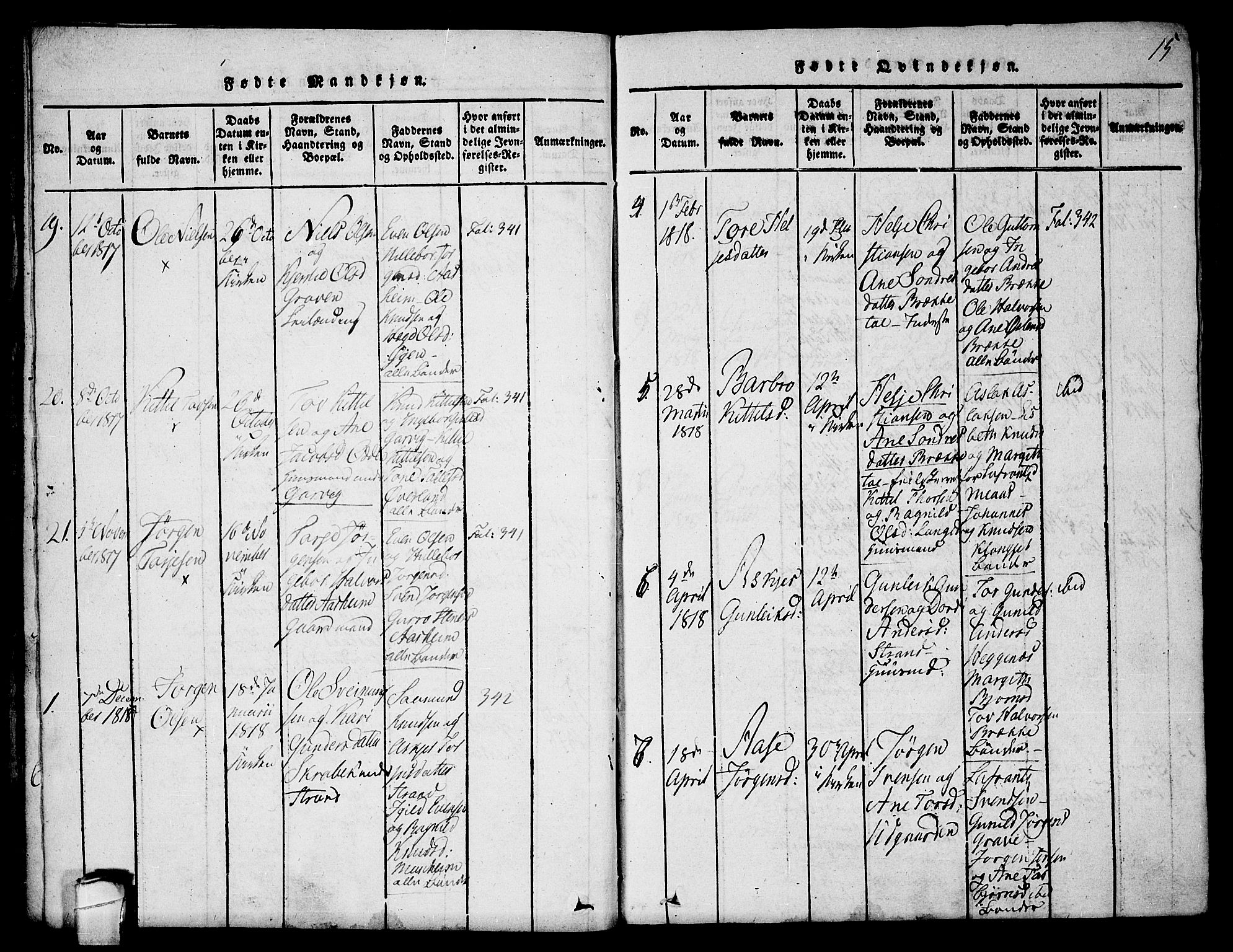 Seljord kirkebøker, SAKO/A-20/F/Fa/L0010: Parish register (official) no. I 10, 1815-1831, p. 15