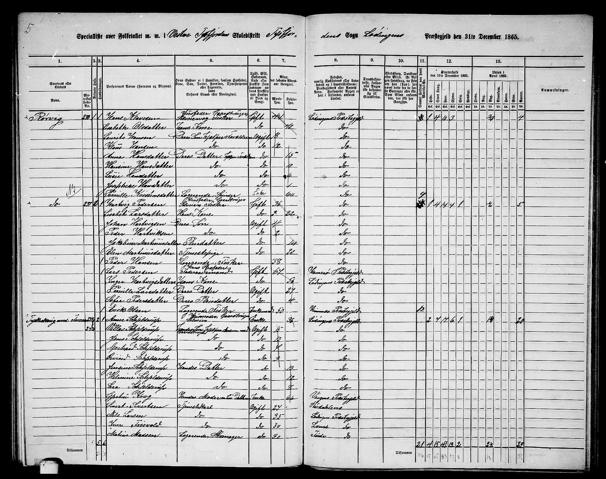 RA, 1865 census for Lødingen, 1865, p. 154