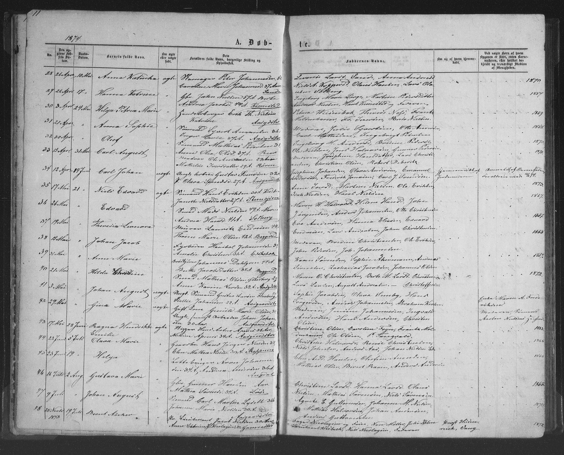 Borre kirkebøker, AV/SAKO-A-338/G/Ga/L0003: Parish register (copy) no. I 3, 1871-1892, p. 11