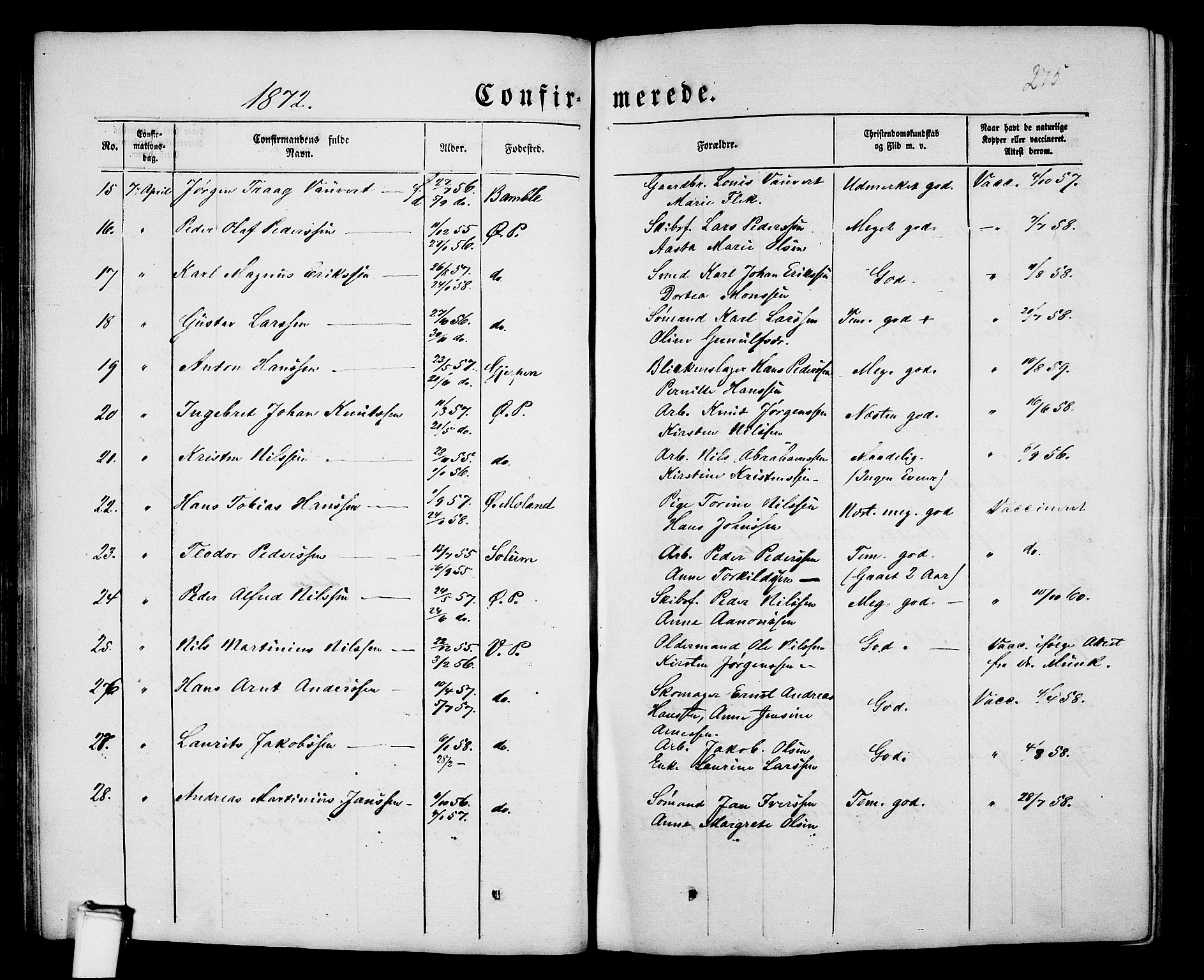 Porsgrunn kirkebøker , SAKO/A-104/G/Gb/L0004: Parish register (copy) no. II 4, 1853-1882, p. 275