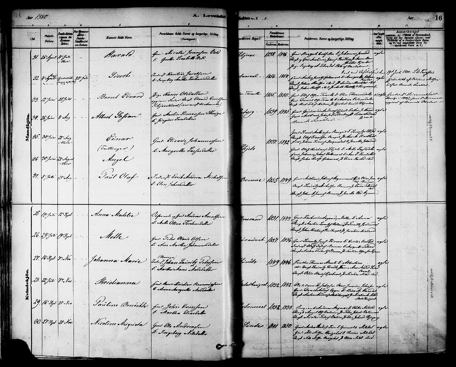 Ministerialprotokoller, klokkerbøker og fødselsregistre - Nord-Trøndelag, SAT/A-1458/717/L0159: Parish register (official) no. 717A09, 1878-1898, p. 16