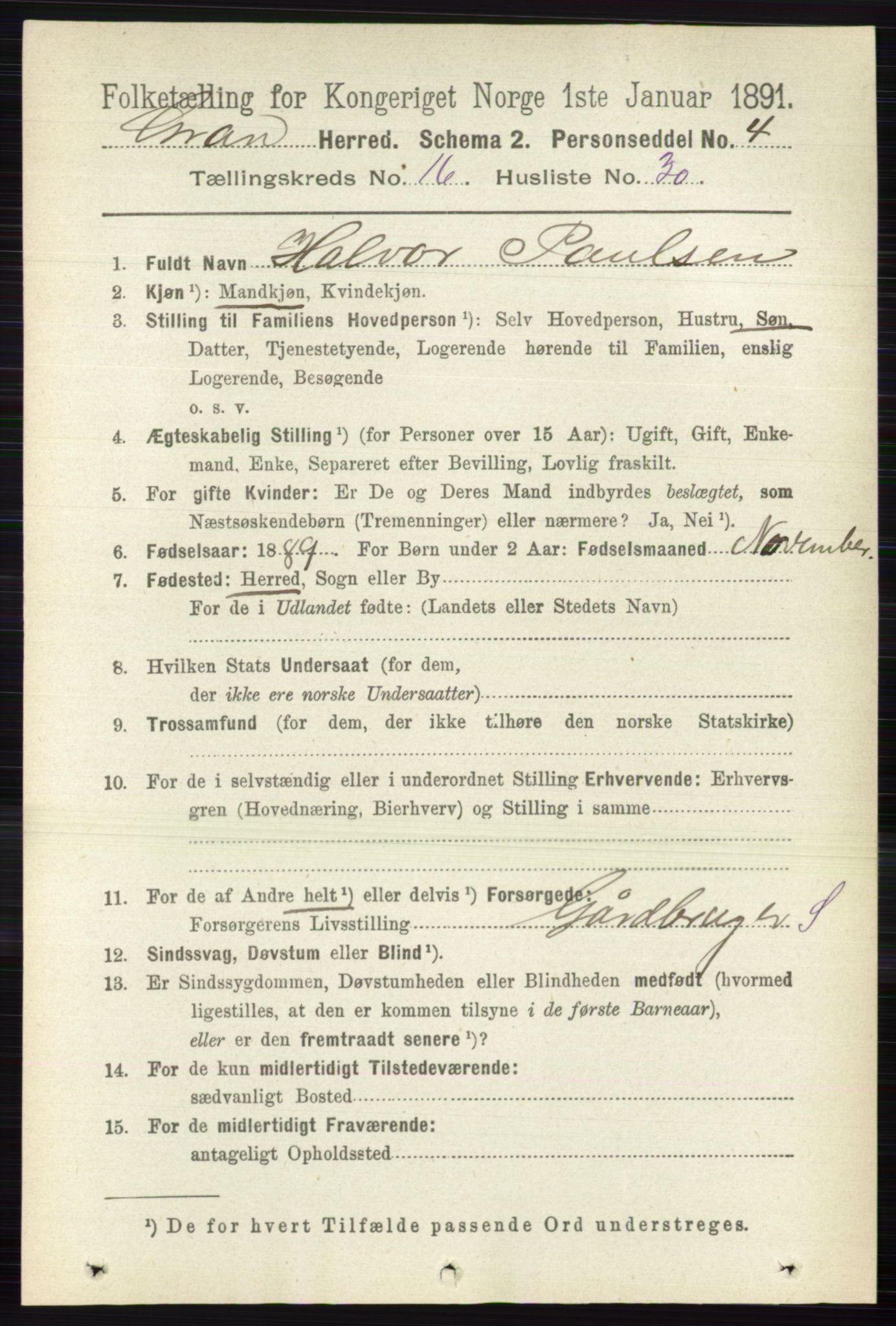 RA, 1891 census for 0534 Gran, 1891, p. 8290