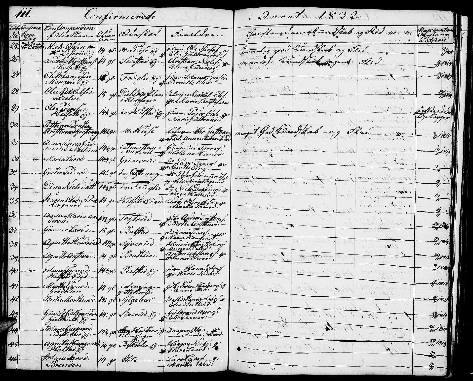 Nes prestekontor, Hedmark, AV/SAH-PREST-020/L/La/L0004: Parish register (copy) no. 4, 1832-1861, p. 111