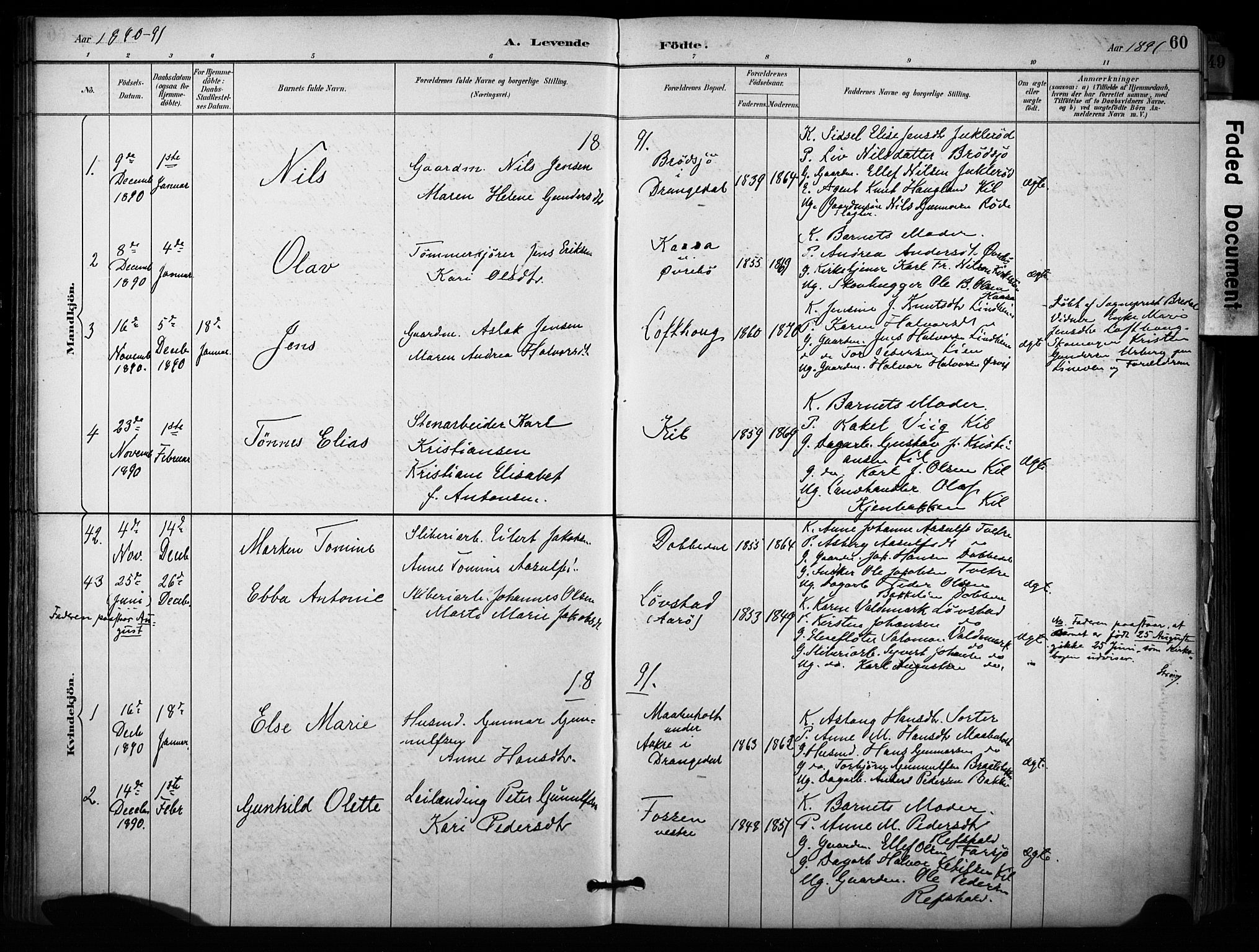 Sannidal kirkebøker, AV/SAKO-A-296/F/Fa/L0015: Parish register (official) no. 15, 1884-1899, p. 60