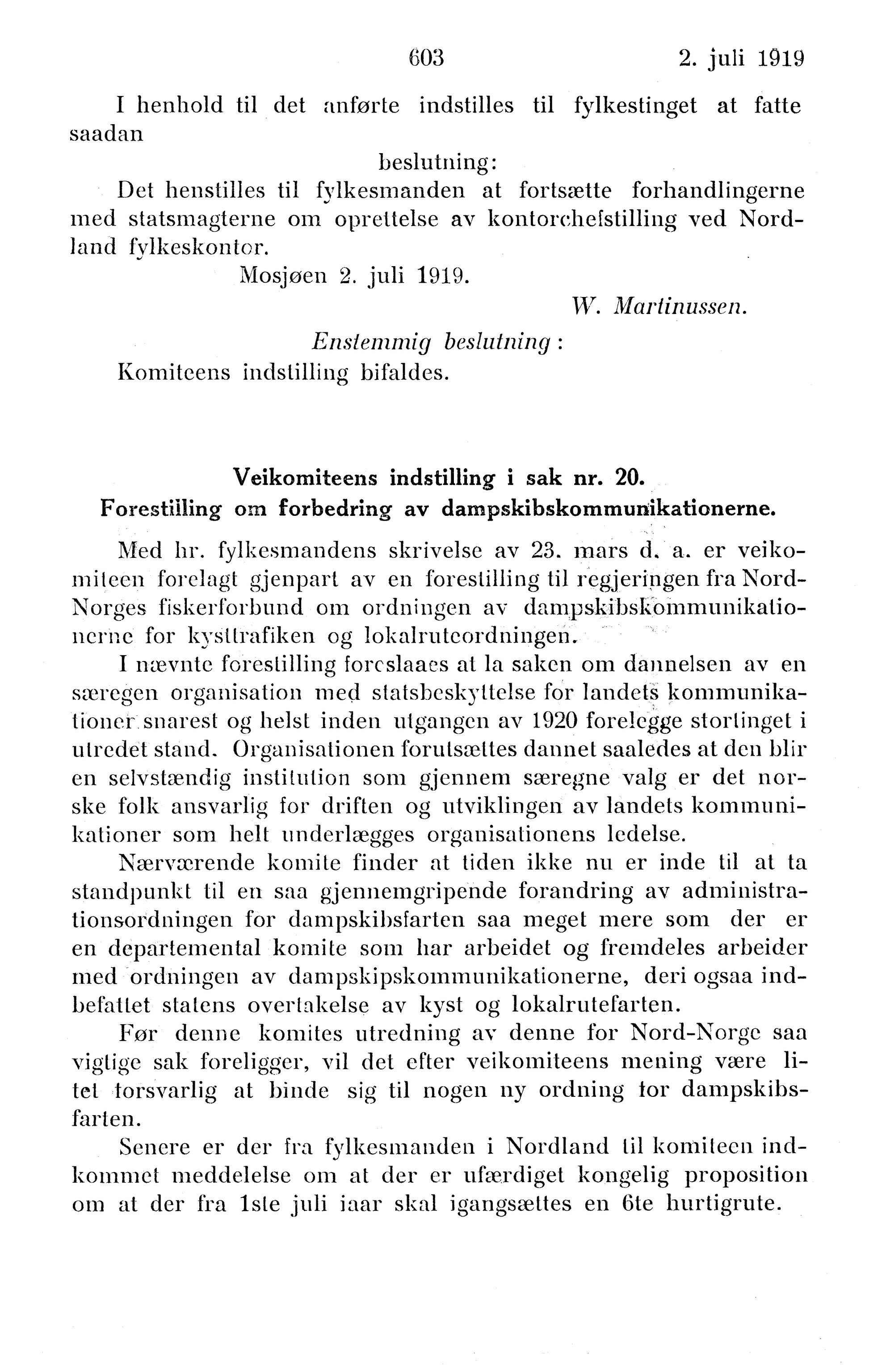 Nordland Fylkeskommune. Fylkestinget, AIN/NFK-17/176/A/Ac/L0042: Fylkestingsforhandlinger 1919, 1919