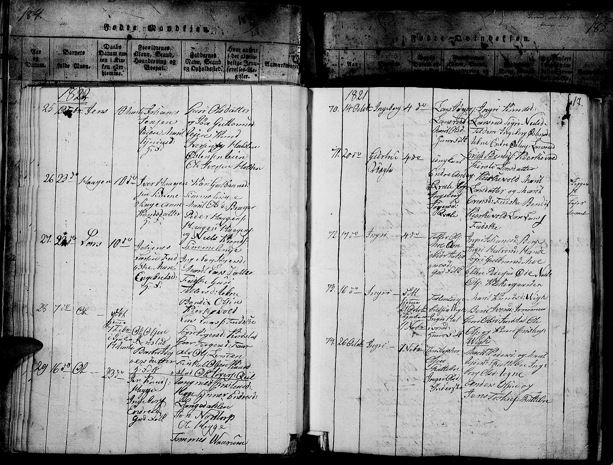 Slidre prestekontor, SAH/PREST-134/H/Ha/Haa/L0002: Parish register (official) no. 2, 1814-1830, p. 184q