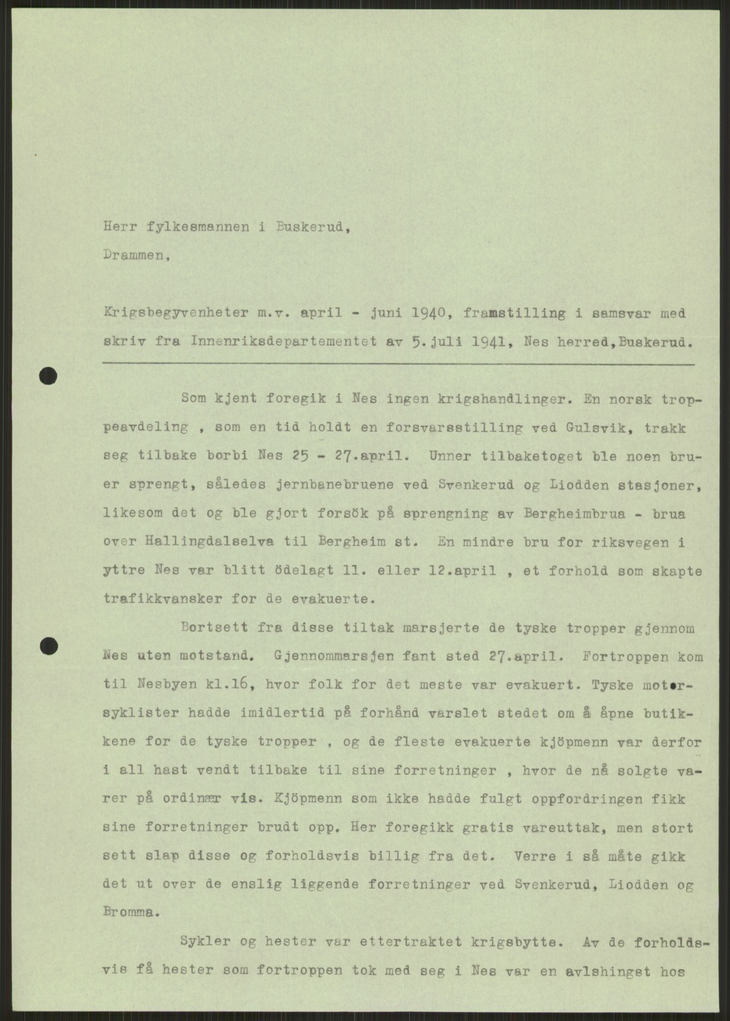 Forsvaret, Forsvarets krigshistoriske avdeling, AV/RA-RAFA-2017/Y/Ya/L0014: II-C-11-31 - Fylkesmenn.  Rapporter om krigsbegivenhetene 1940., 1940, p. 438