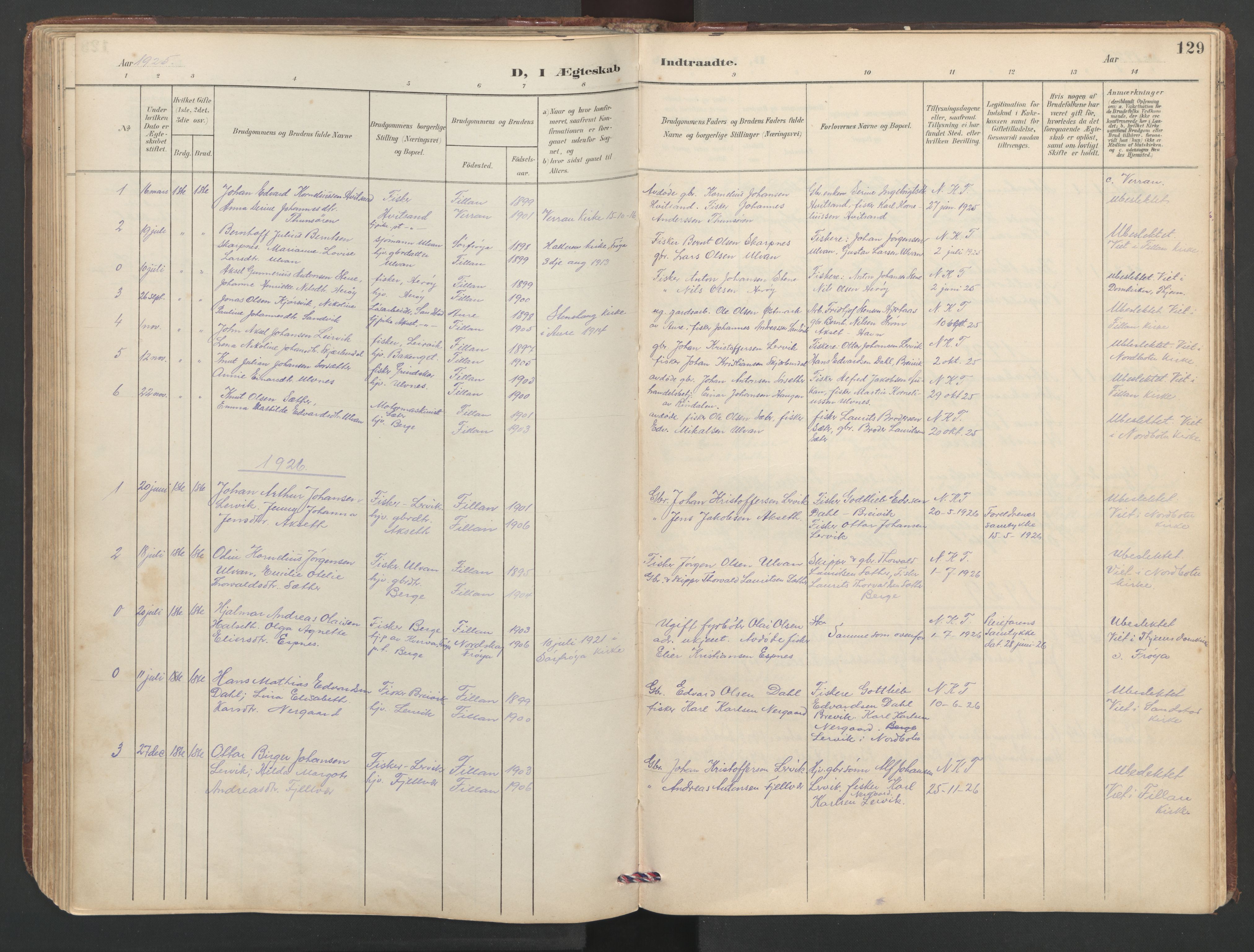 Ministerialprotokoller, klokkerbøker og fødselsregistre - Sør-Trøndelag, SAT/A-1456/638/L0571: Parish register (copy) no. 638C03, 1901-1930, p. 129