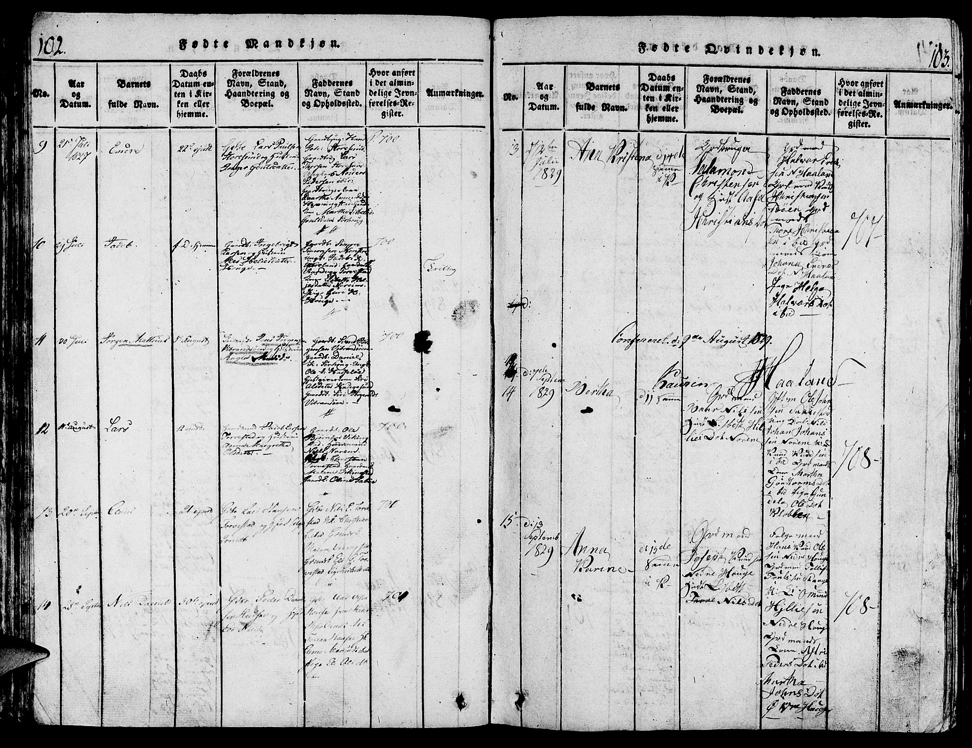 Torvastad sokneprestkontor, AV/SAST-A -101857/H/Ha/Hab/L0001: Parish register (copy) no. B 1 /1, 1817-1835, p. 102-103