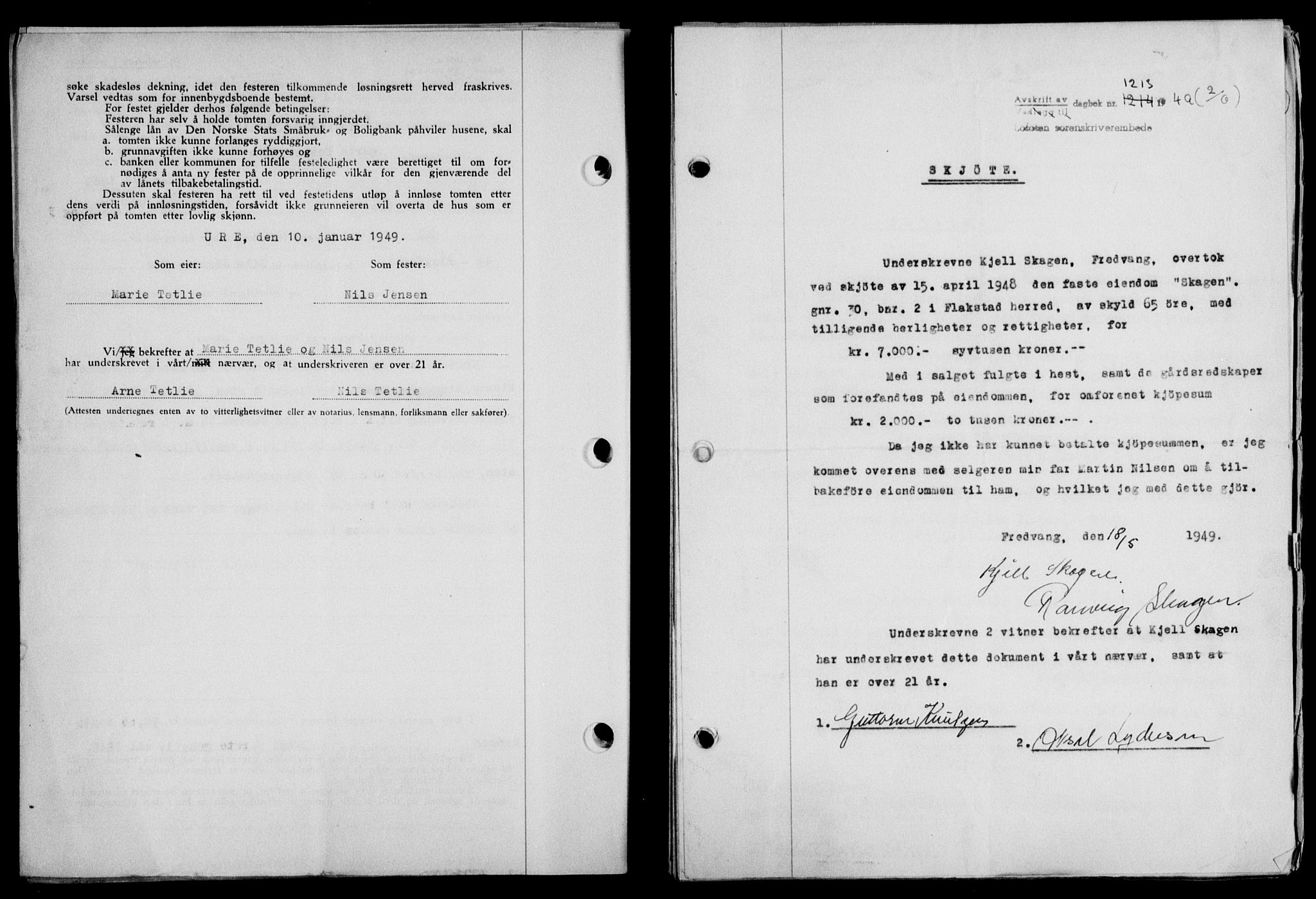 Lofoten sorenskriveri, SAT/A-0017/1/2/2C/L0021a: Mortgage book no. 21a, 1949-1949, Diary no: : 1213/1949