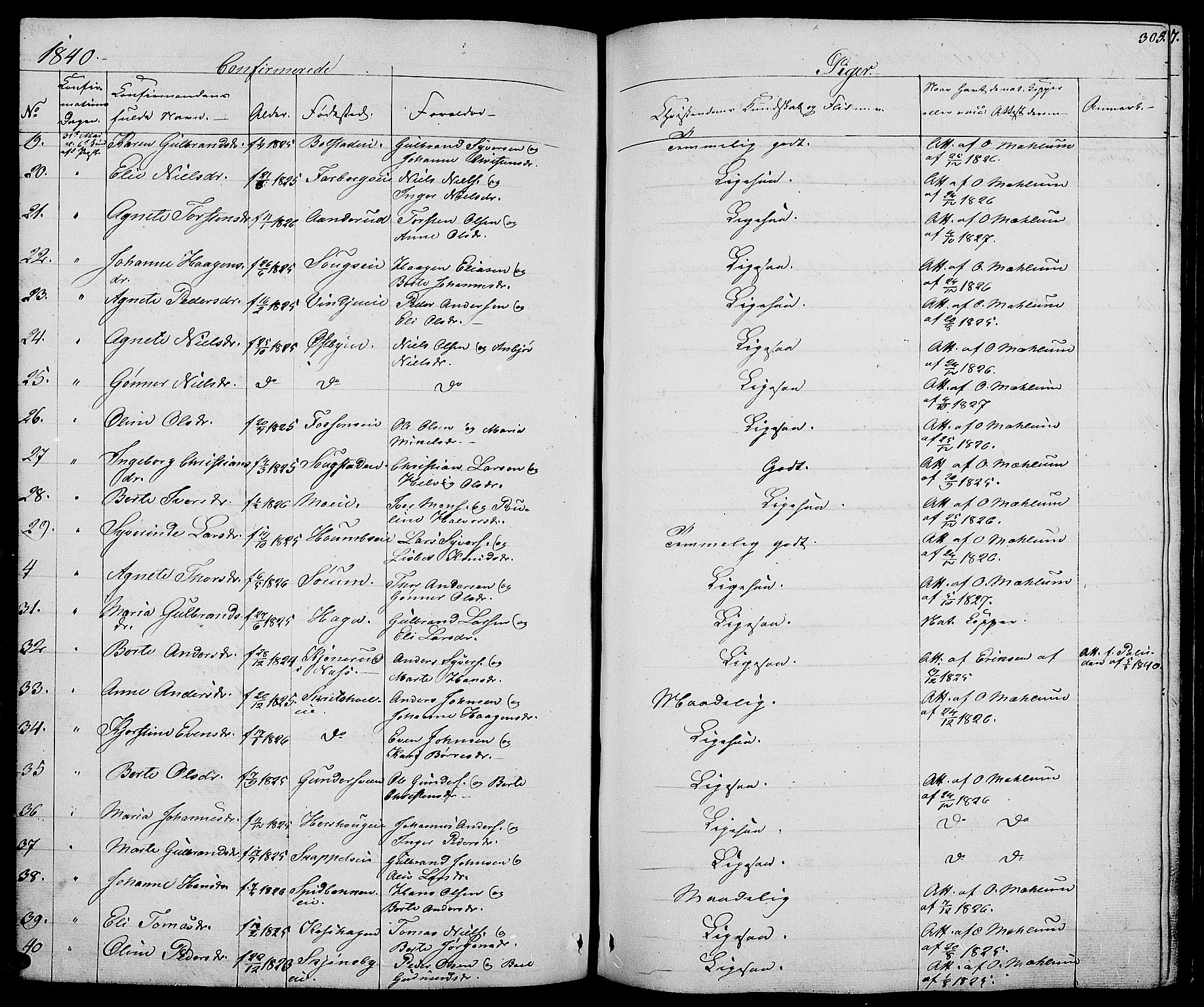 Ringsaker prestekontor, AV/SAH-PREST-014/L/La/L0005: Parish register (copy) no. 5, 1839-1850, p. 305