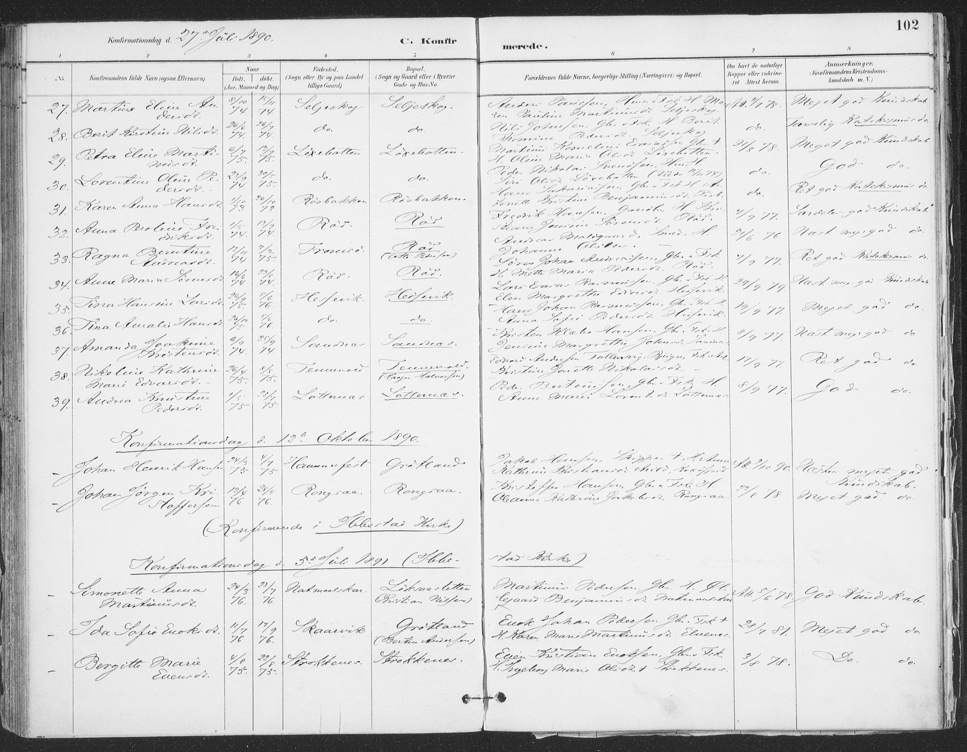 Ibestad sokneprestembete, AV/SATØ-S-0077/H/Ha/Haa/L0015kirke: Parish register (official) no. 15, 1888-1899, p. 102