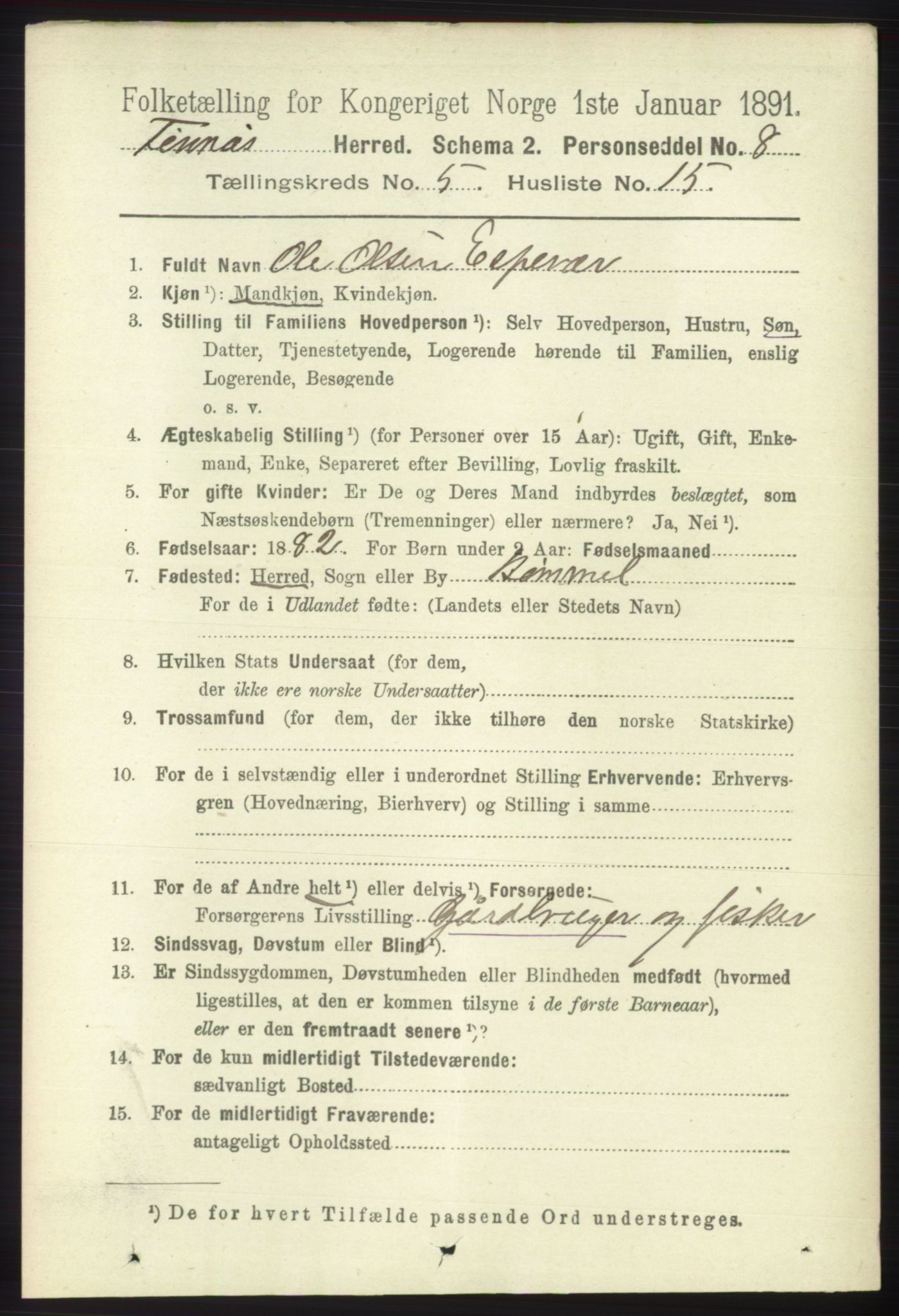 RA, 1891 census for 1218 Finnås, 1891, p. 2310