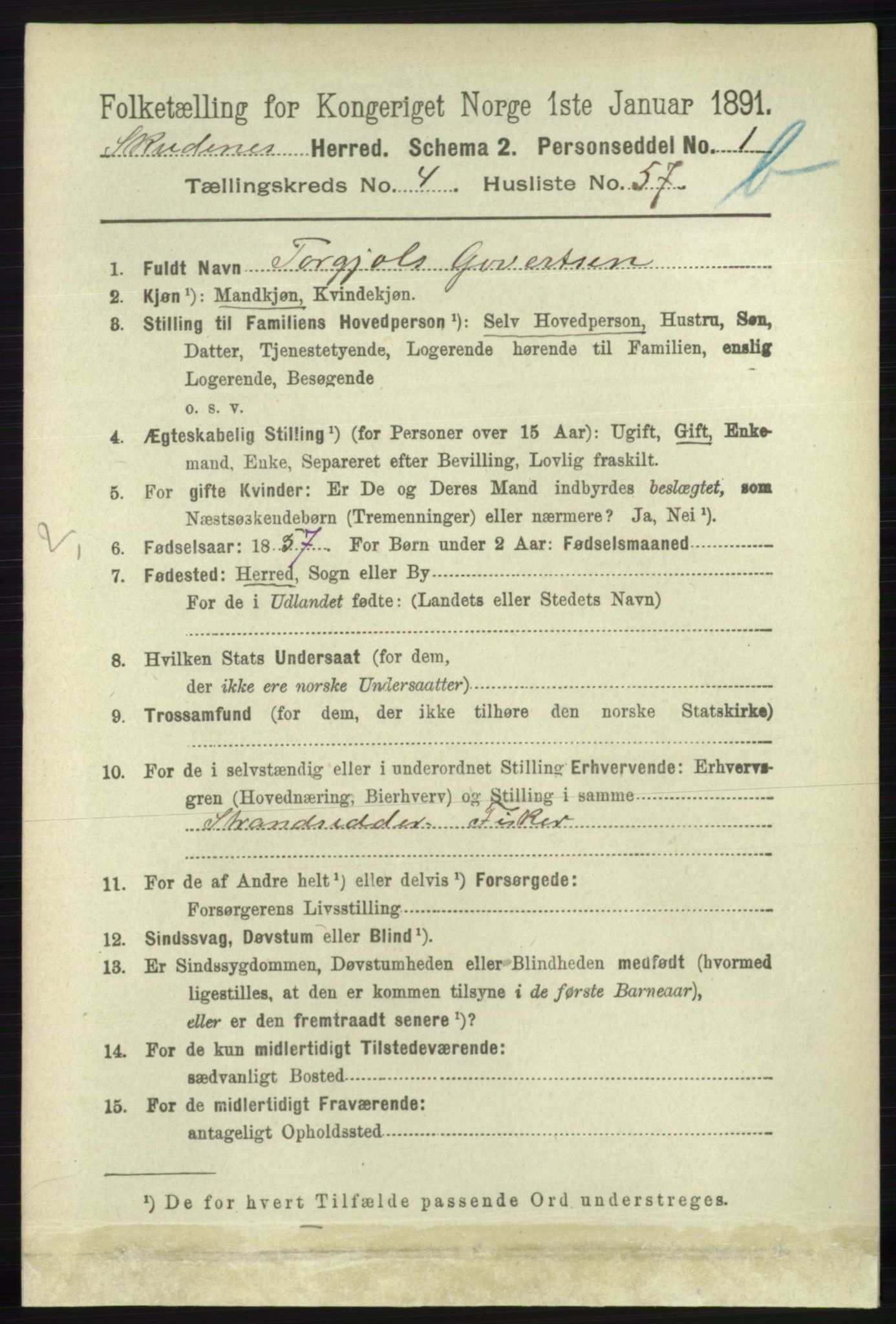 RA, 1891 census for 1150 Skudenes, 1891, p. 4844