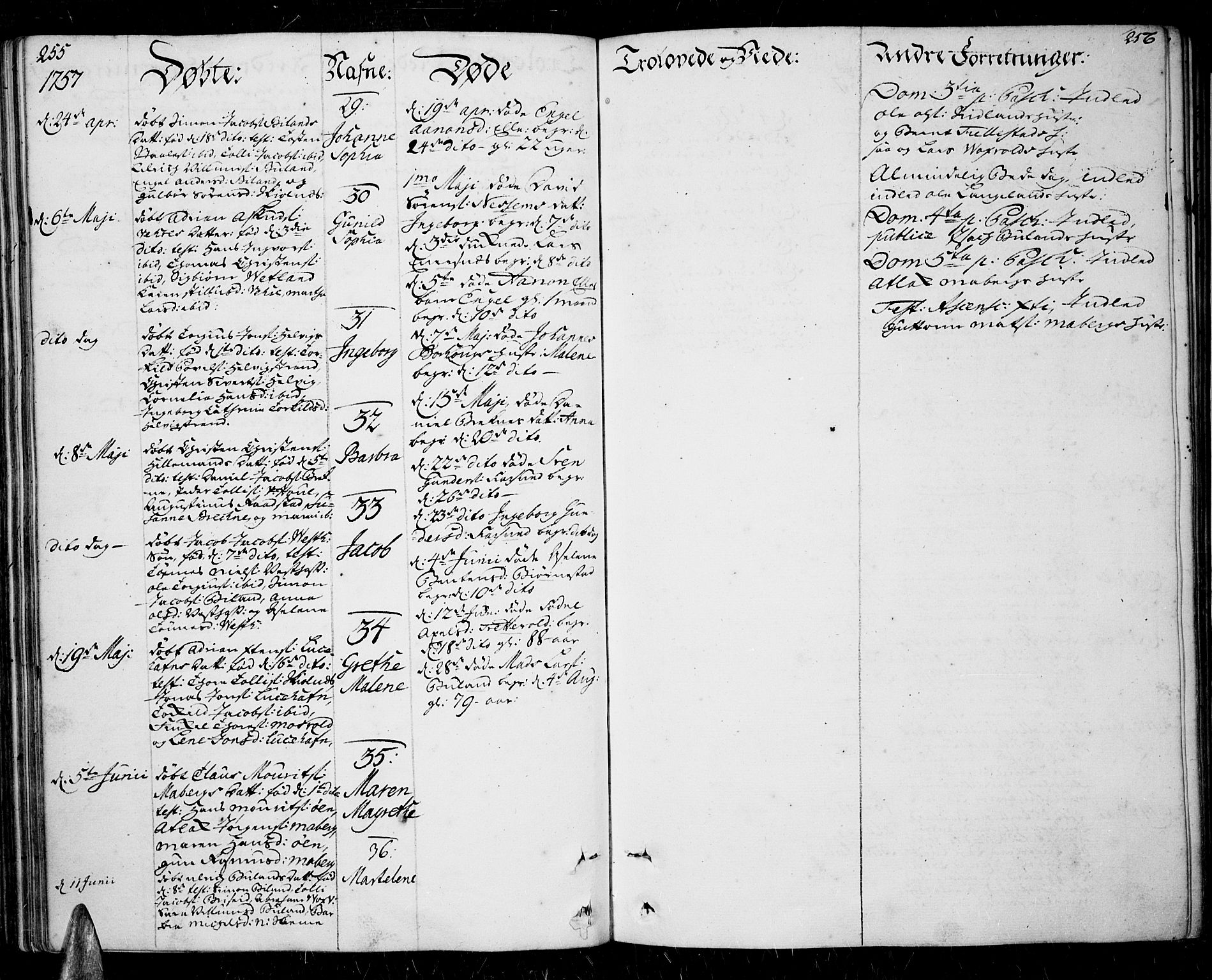 Lista sokneprestkontor, AV/SAK-1111-0027/F/Fa/L0003: Parish register (official) no. A 3 /1, 1743-1767, p. 255-256