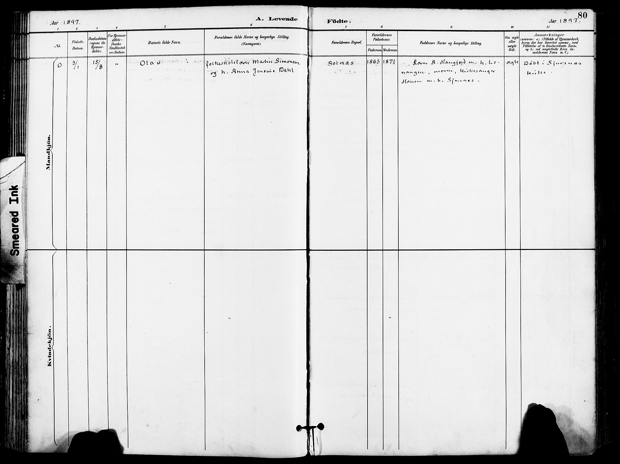 Karlsøy sokneprestembete, AV/SATØ-S-1299/H/Ha/Haa/L0007kirke: Parish register (official) no. 7, 1891-1902, p. 80