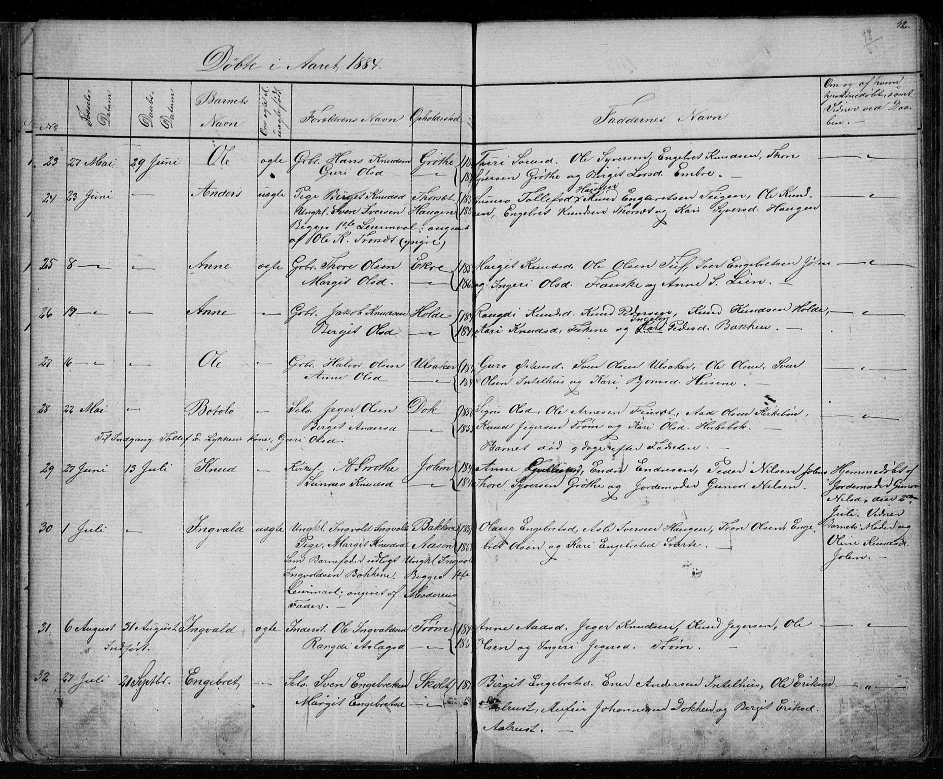 Gol kirkebøker, AV/SAKO-A-226/G/Gb/L0005: Parish register (copy) no. II 5, 1875-1891, p. 42