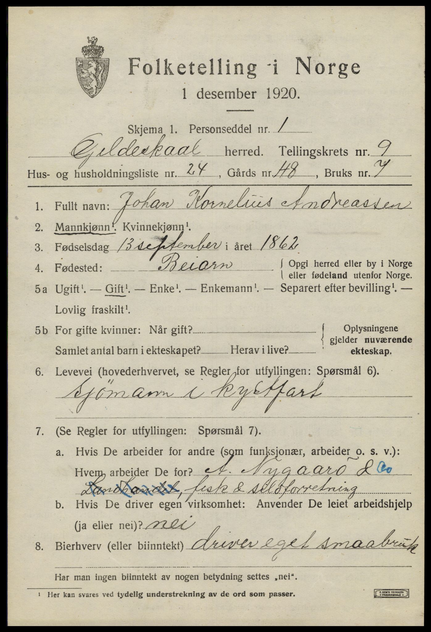 SAT, 1920 census for Gildeskål, 1920, p. 6054