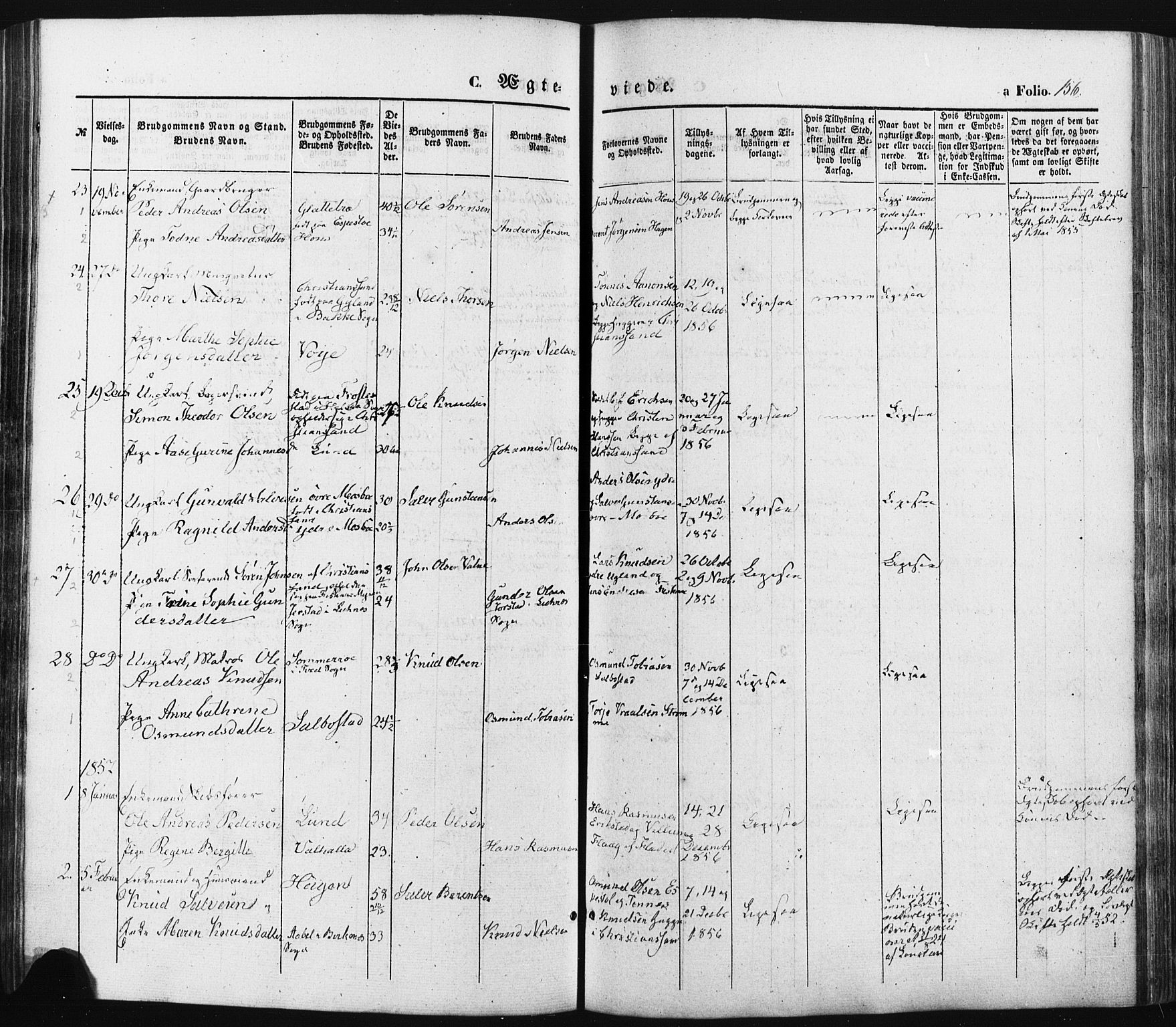 Oddernes sokneprestkontor, SAK/1111-0033/F/Fa/Faa/L0007: Parish register (official) no. A 7, 1851-1863, p. 156