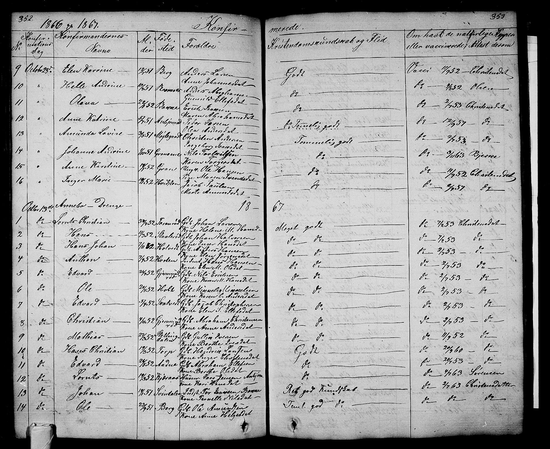 Andebu kirkebøker, AV/SAKO-A-336/G/Ga/L0003: Parish register (copy) no. I 3, 1832-1867, p. 352-353