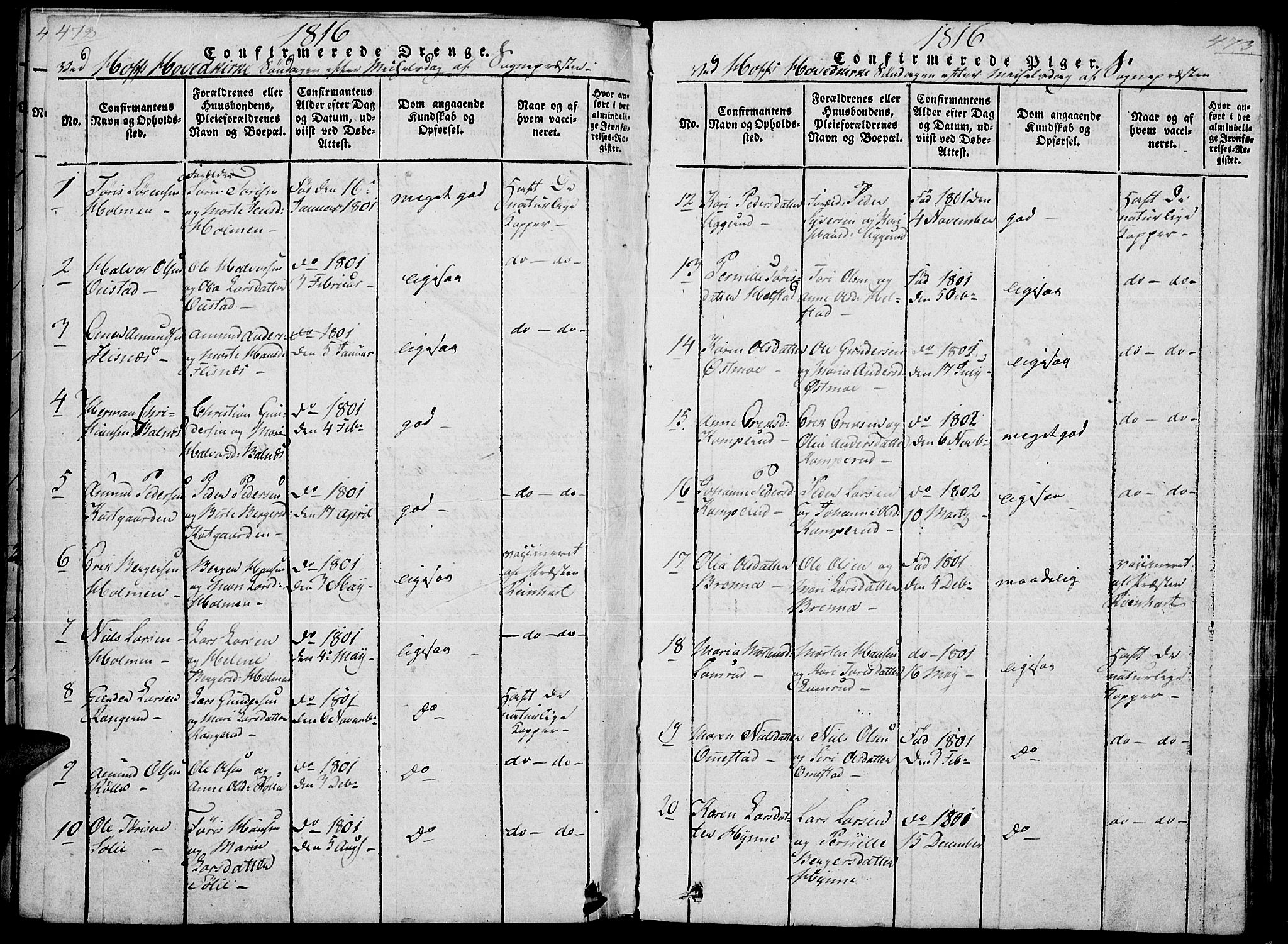Hof prestekontor, SAH/PREST-038/H/Ha/Haa/L0005: Parish register (official) no. 5, 1816-1822, p. 472-473